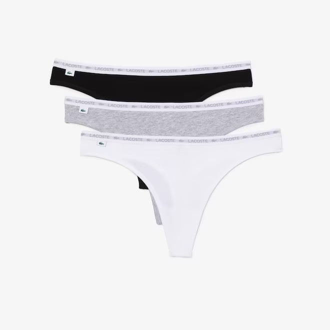 LACOSTE TANGA 3 PACOTES PRETO & BRANCO E CINZA - 8F1341