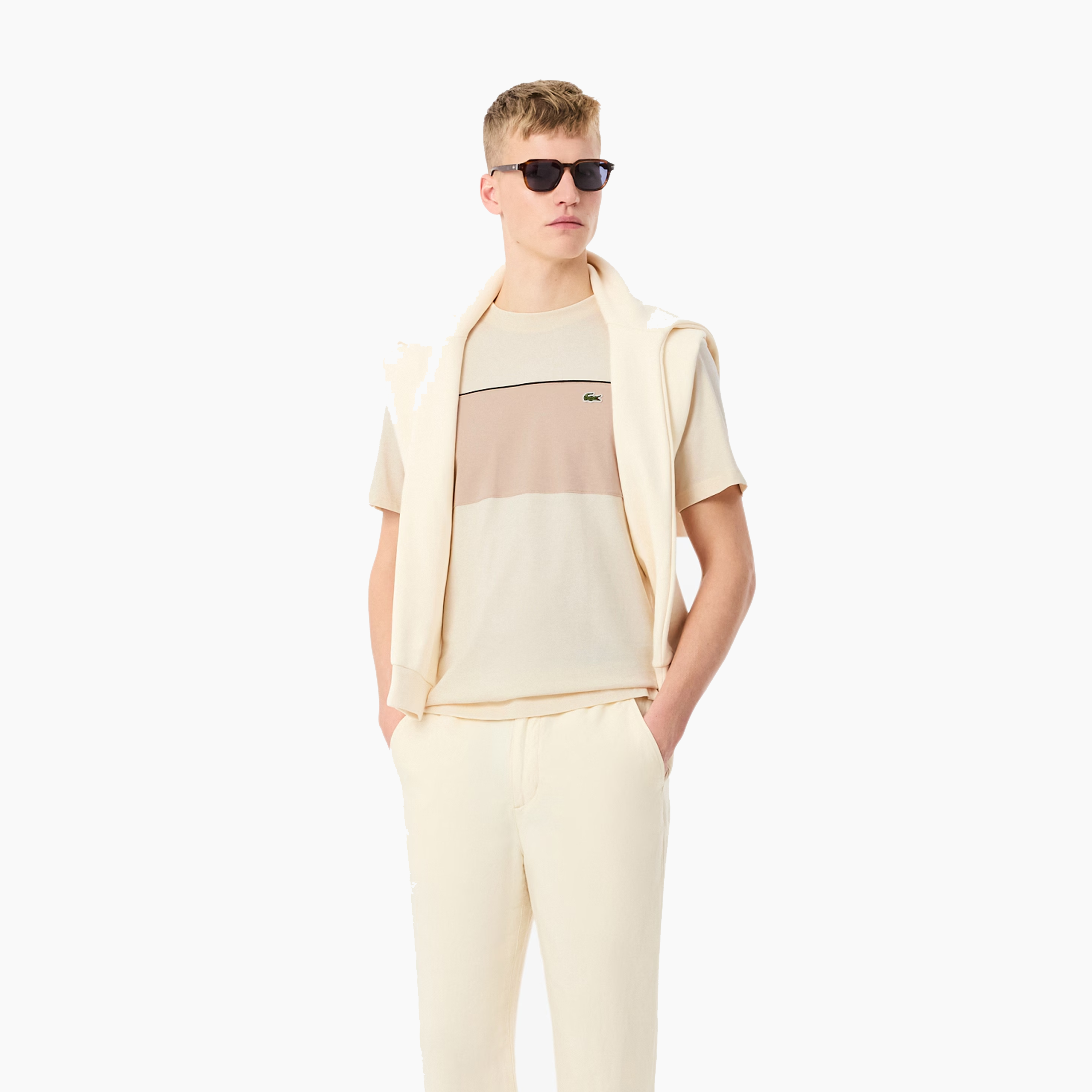 LACOSTE T-SHIRTS COLOR BLOCK BEIGE TH0896-3RR