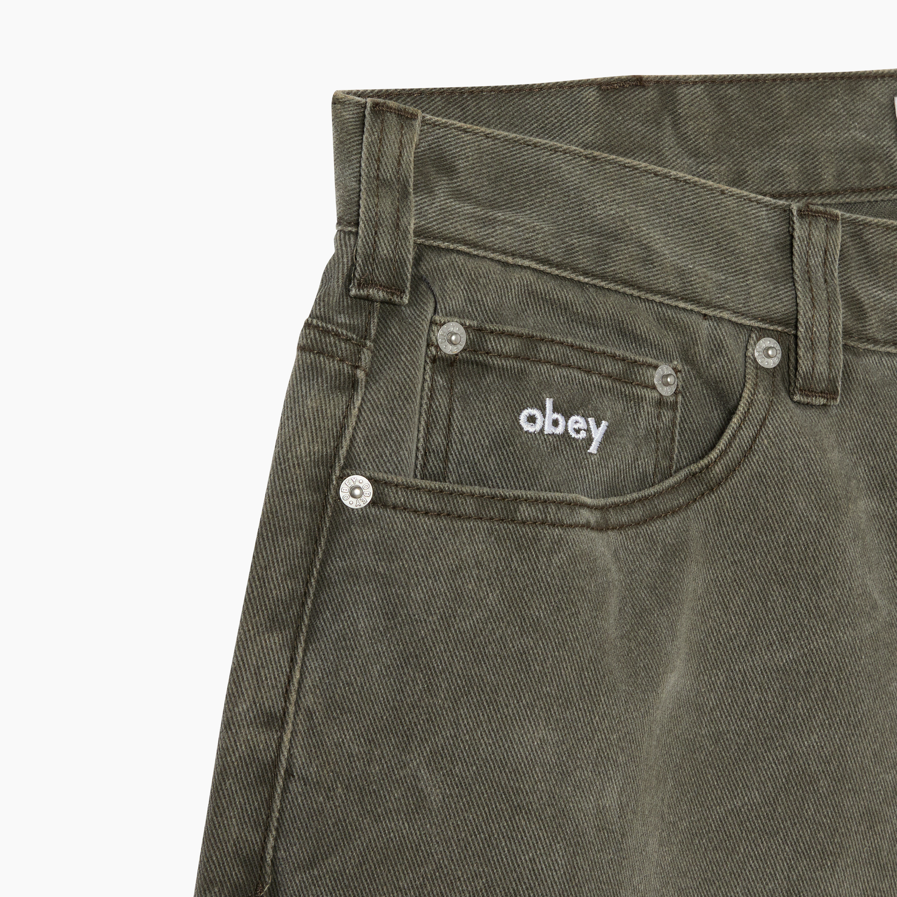 OBEY CLOTHING BIGWIG BAGGY DENIM SHORT BLACK OLIVE 172100109-BOW