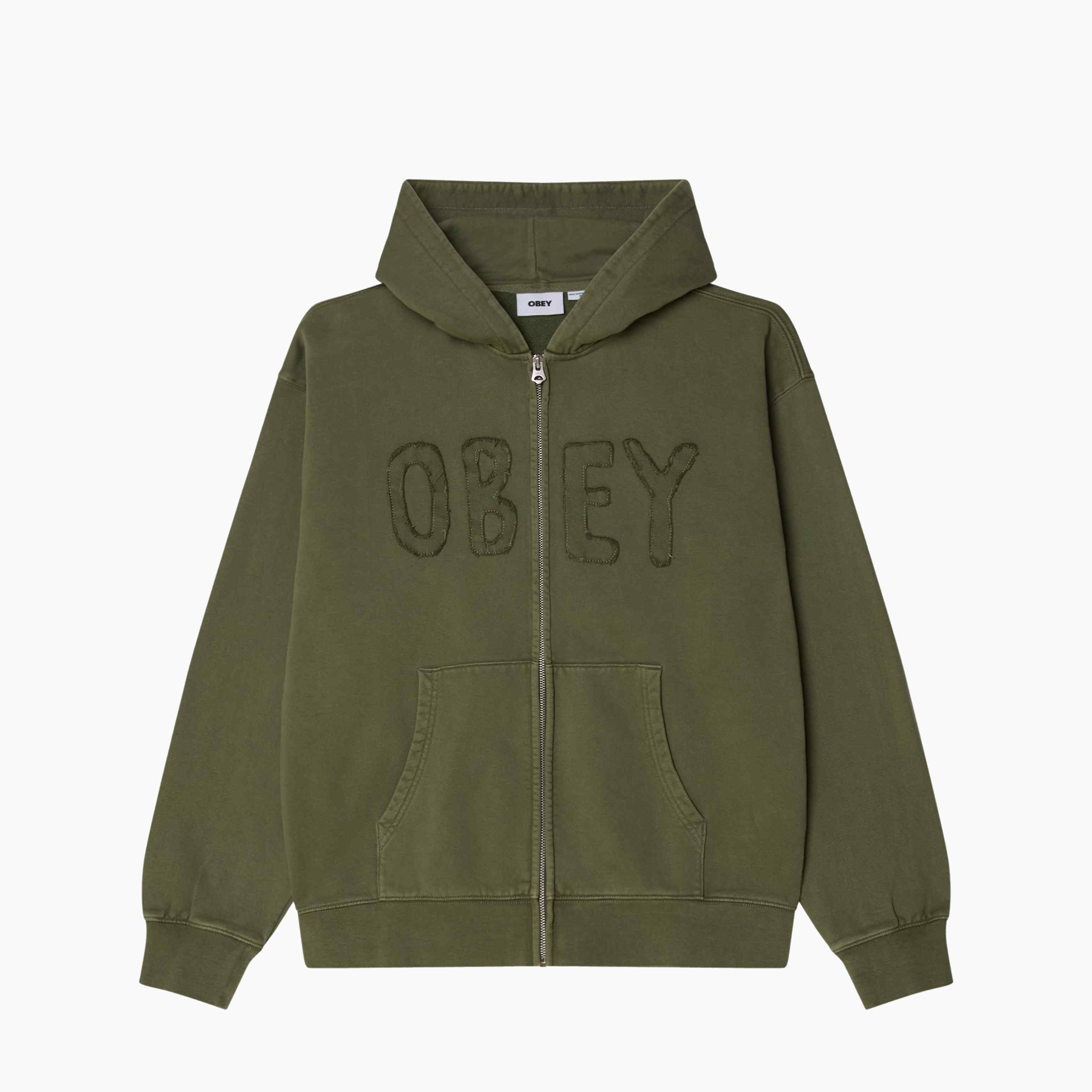 OBEY CLOTHING HYBRID FADED ZIP HOOD DEEP LICHEN GREEN 112460032-DLN