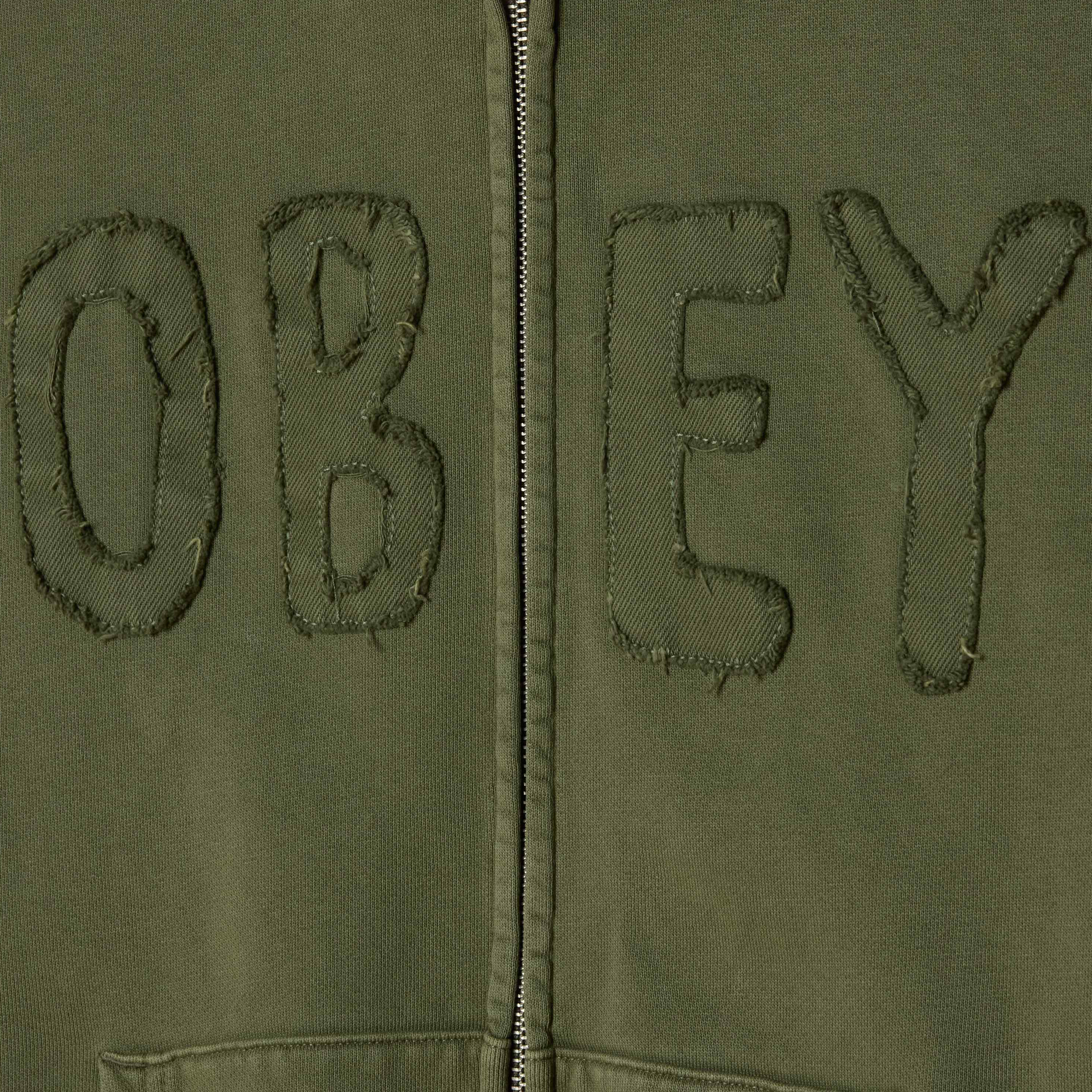 OBEY CLOTHING HYBRID FADED ZIP HOOD DEEP LICHEN GREEN 112460032-DLN