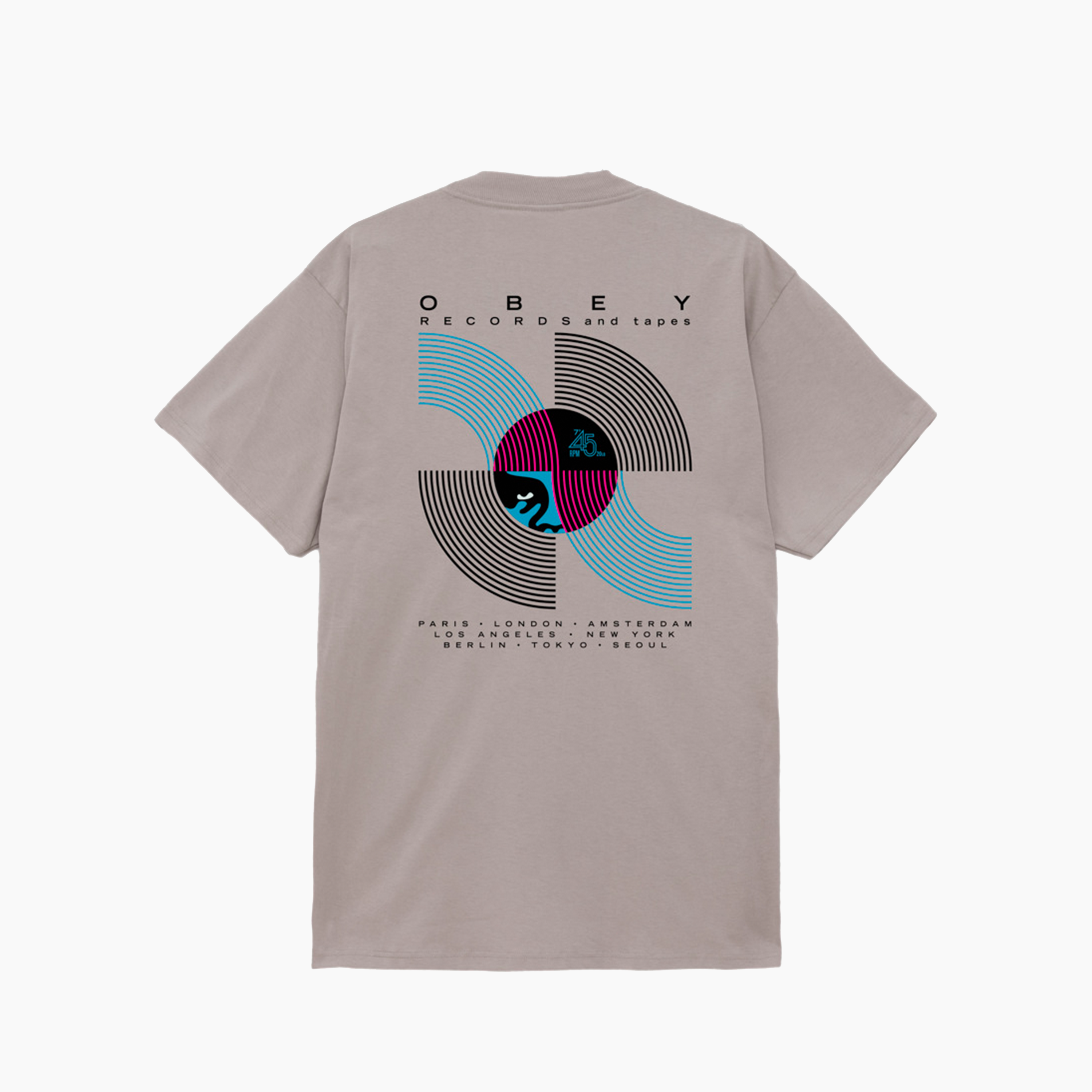 OBEY CLOTHING RECORDS & TAPES CLASSIC T-SHIRT SILVER GREY 165264143-SIG