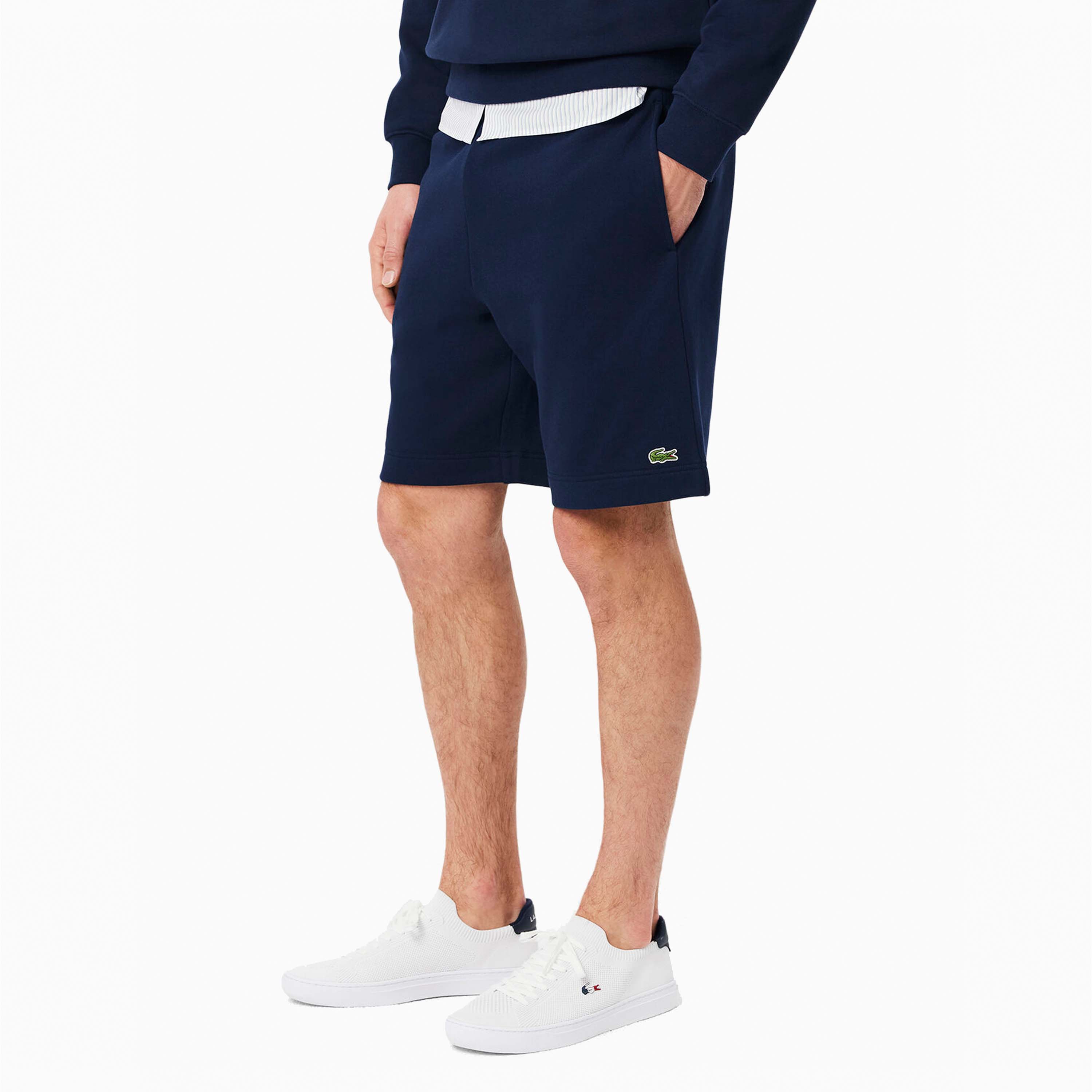 LACOSTE CALÇÕES DE FLEECE DE ALGODÃO REGULAR FIT MARINE GH9860-166