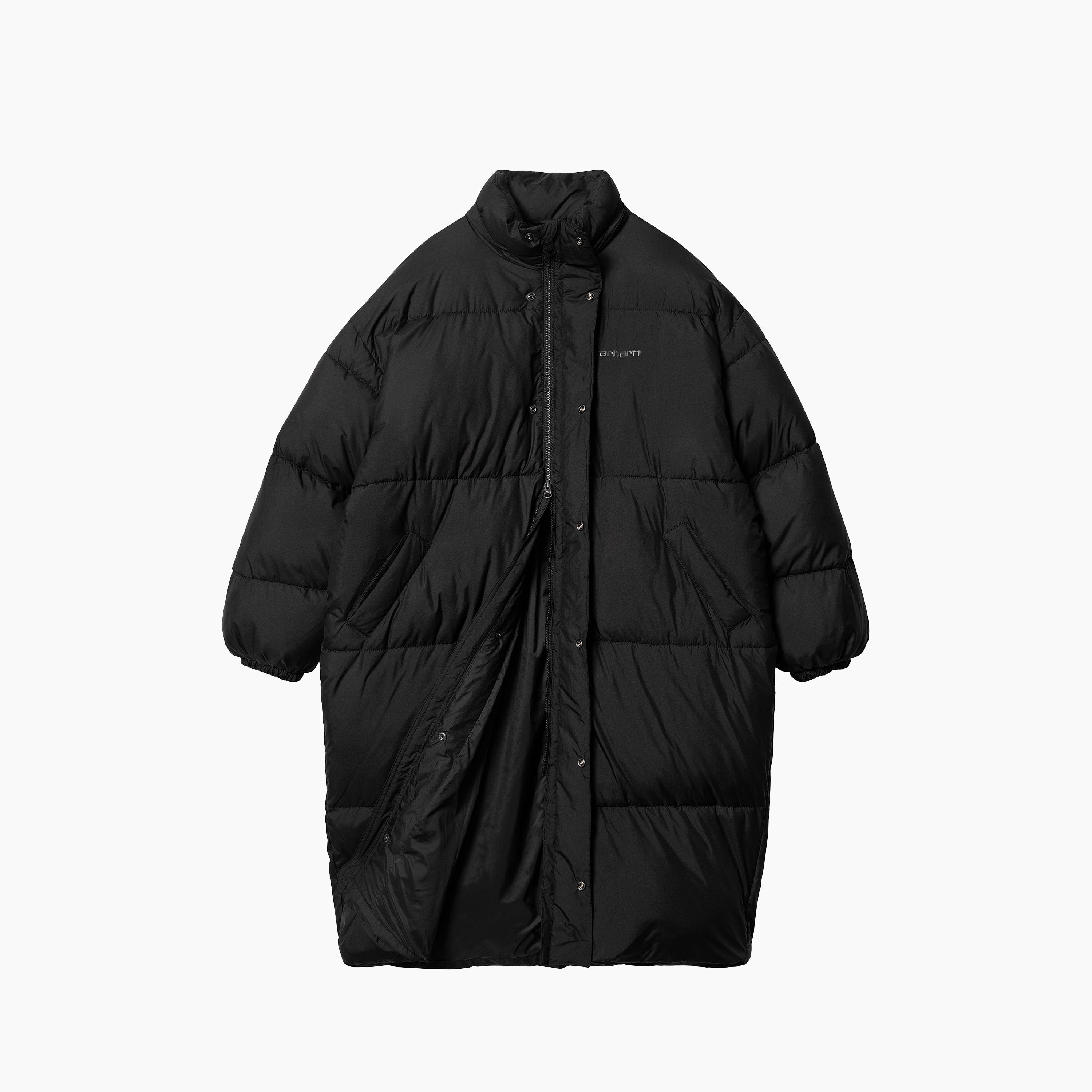 Parka Carhartt | Parka para Mujer Negra | Parka para Hombre Negra | Parka para mujer fabricada en tafetán de poliéster reciclado y ligero. Incluye tecnología repelente al agua. Acolchada con pulmón artificial para que sea más cálida. Estampado con texto 'Carhartt' para rematar el diseño.
