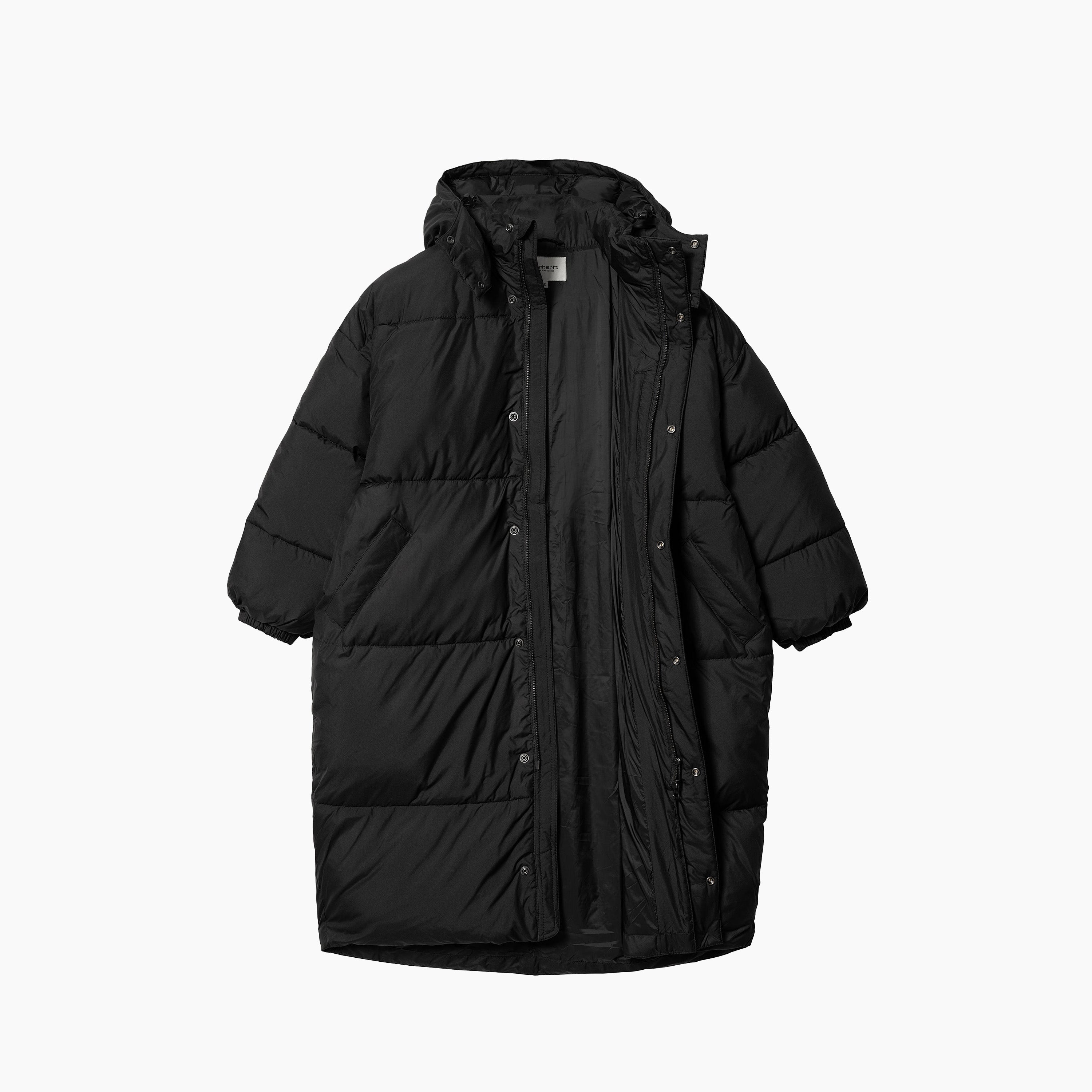 Parka Carhartt | Parka para Mujer Negra | Parka para Hombre Negra | Parka para mujer fabricada en tafetán de poliéster reciclado y ligero. Incluye tecnología repelente al agua. Acolchada con pulmón artificial para que sea más cálida. Estampado con texto 'Carhartt' para rematar el diseño.