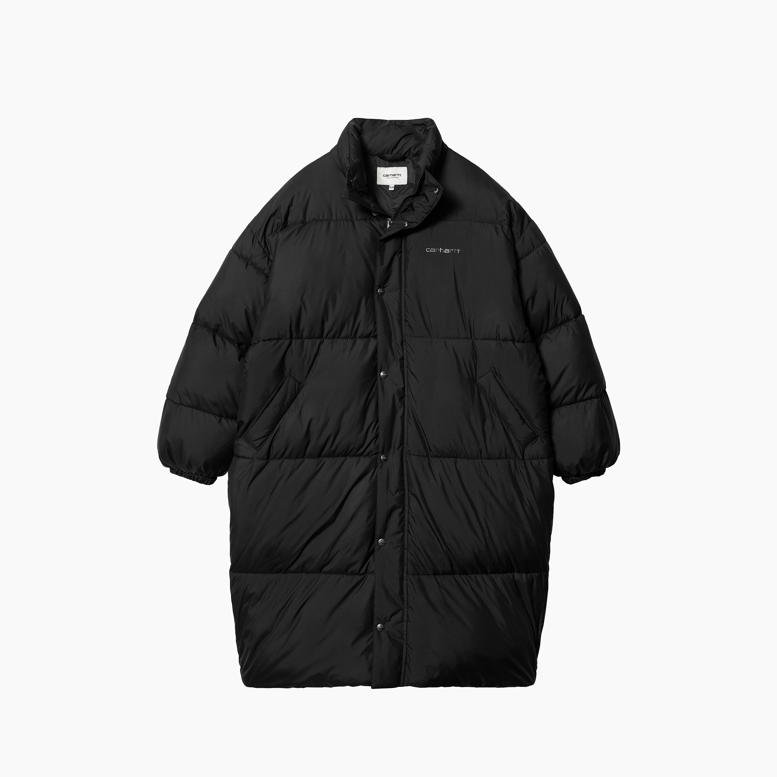 Parka Carhartt | Parka para Mujer Negra | Parka para Hombre Negra | Parka para mujer fabricada en tafetán de poliéster reciclado y ligero. Incluye tecnología repelente al agua. Acolchada con pulmón artificial para que sea más cálida. Estampado con texto 'Carhartt' para rematar el diseño.