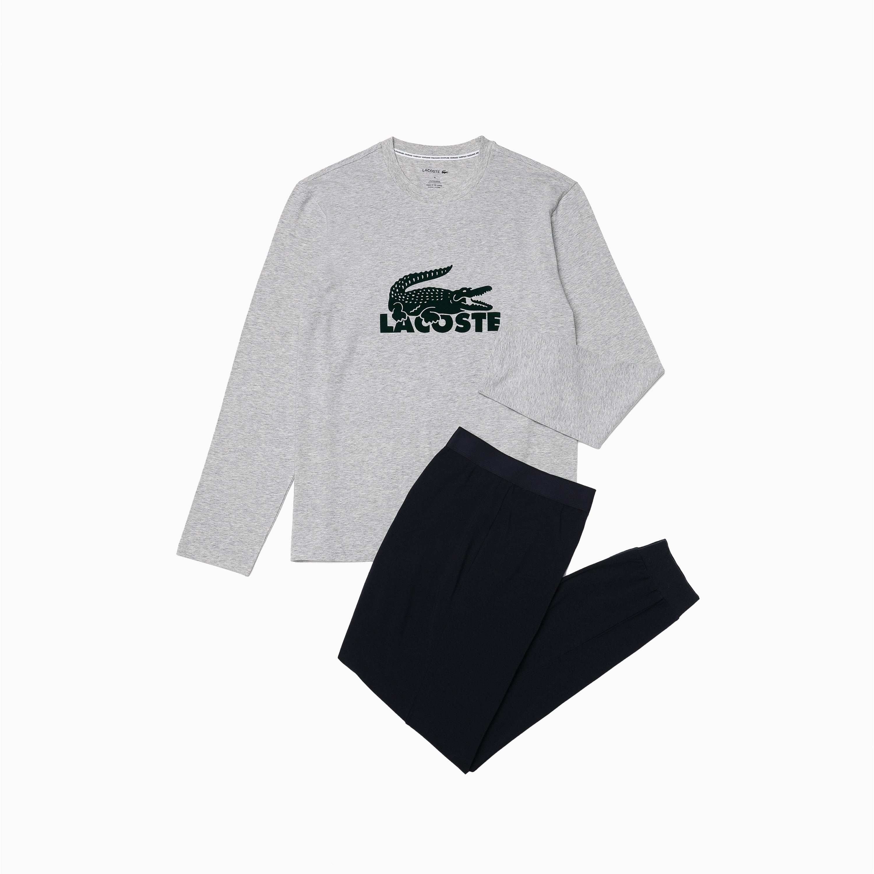 LACOSTE SET PYJAMA LOUNGEWEAR NAVY & SILVER - 4H7457