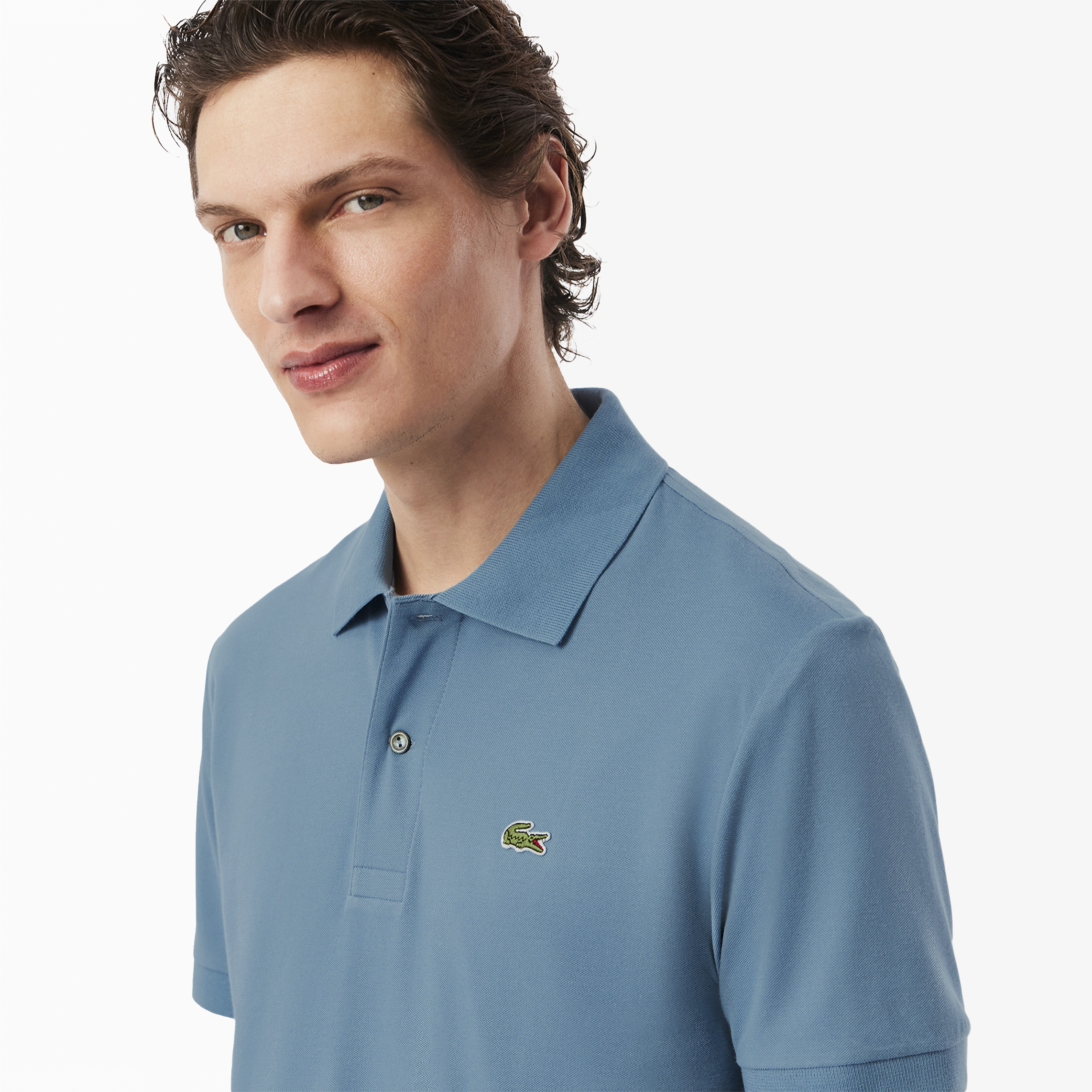 LACOSTE SHORT SLEEVED RIBBED COLLAR SHIRT LIMESTONE - PH9851