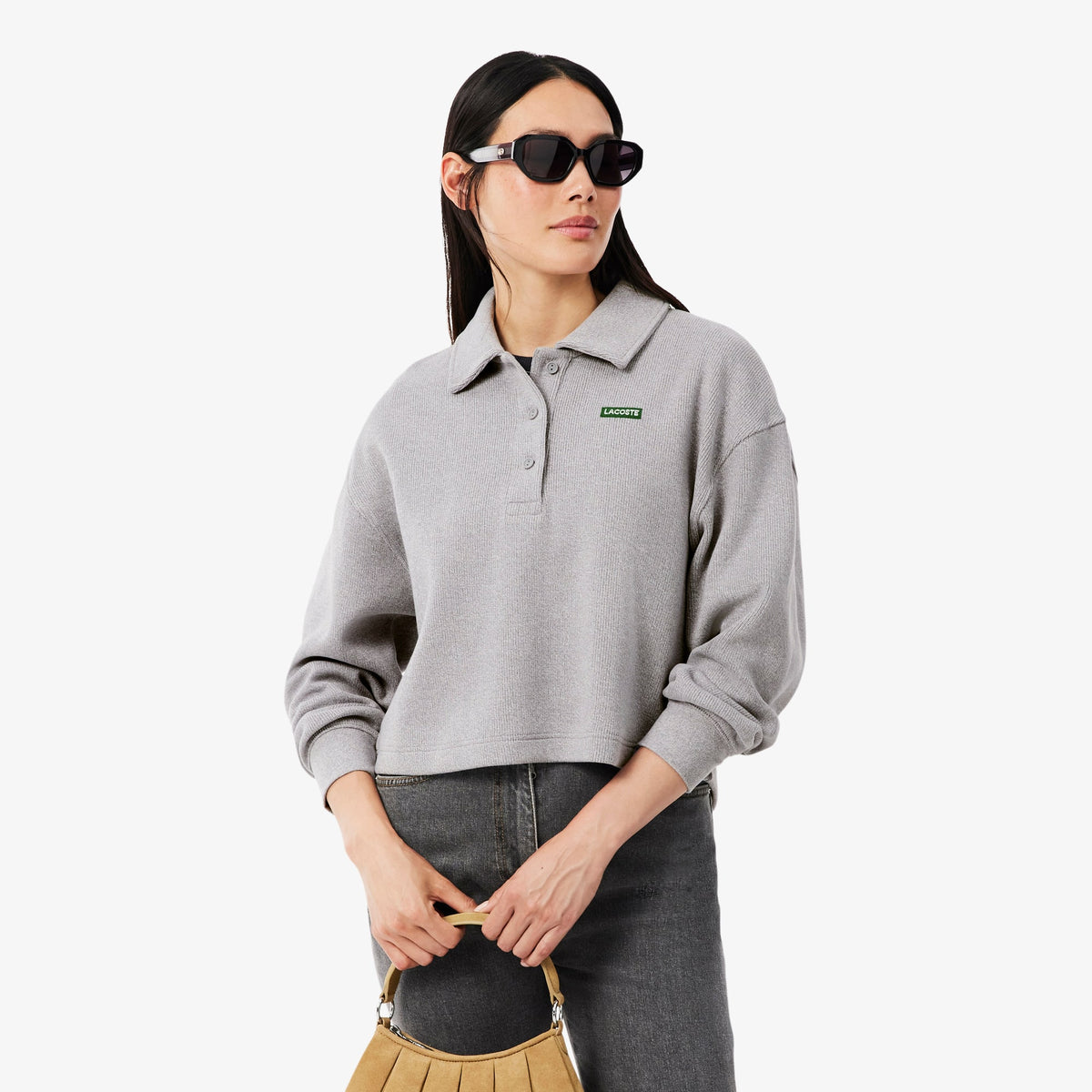 LACOSTE SUDADERA OVERSIZE CON CUELLO POLO DE CANALÉ ARGENT CHINE SF8368
