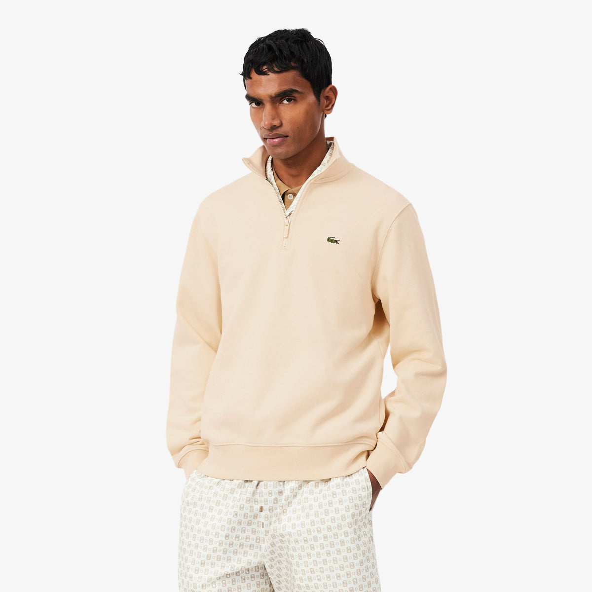 LACOSTE SUDADERA DE FELPA CUELLO ALTO CON MEDIA CREMALLERA NATUREL CLAIR SH9774