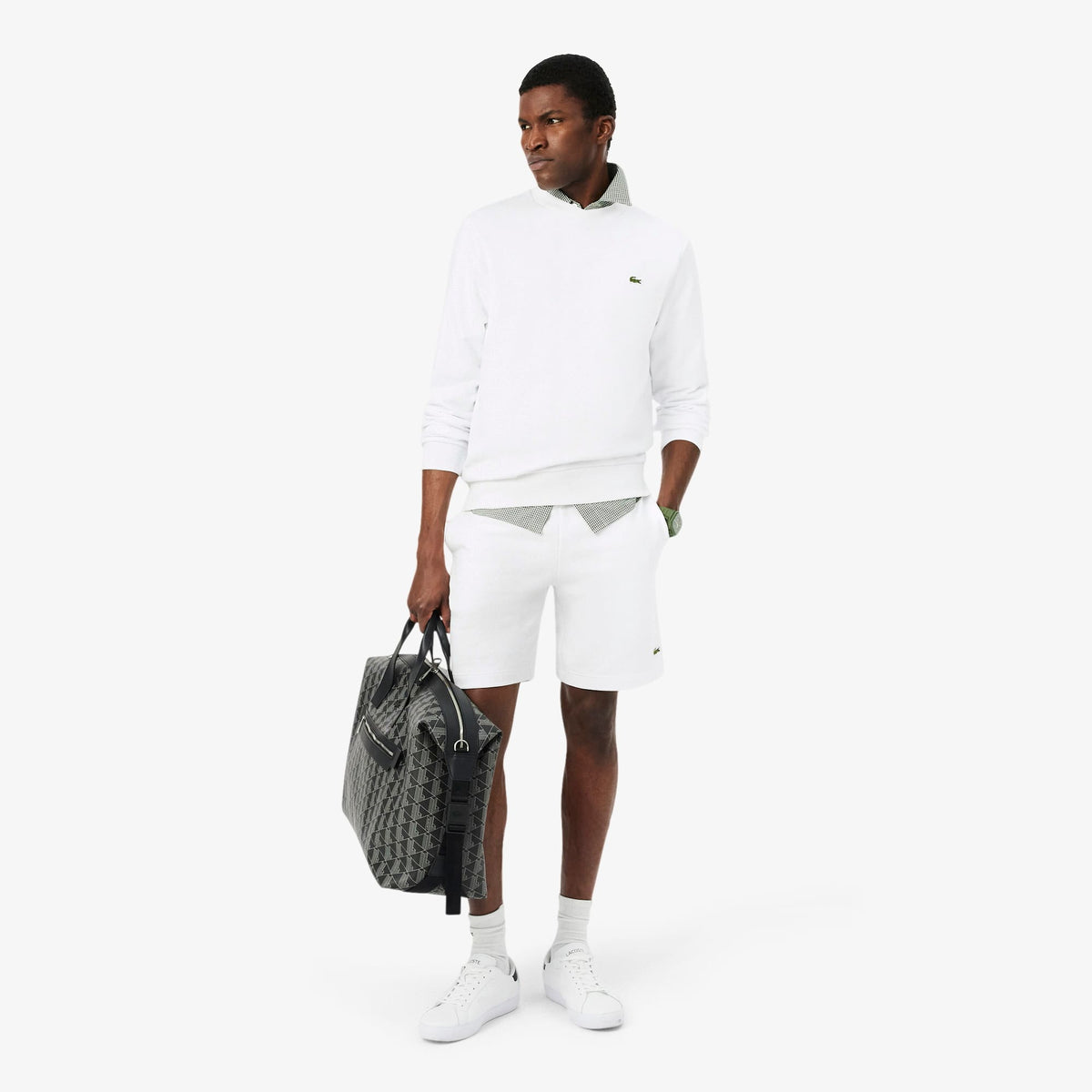 LACOSTE SUDADERA DE FELPA DE CORTE CLÁSICO BLANC SH9801