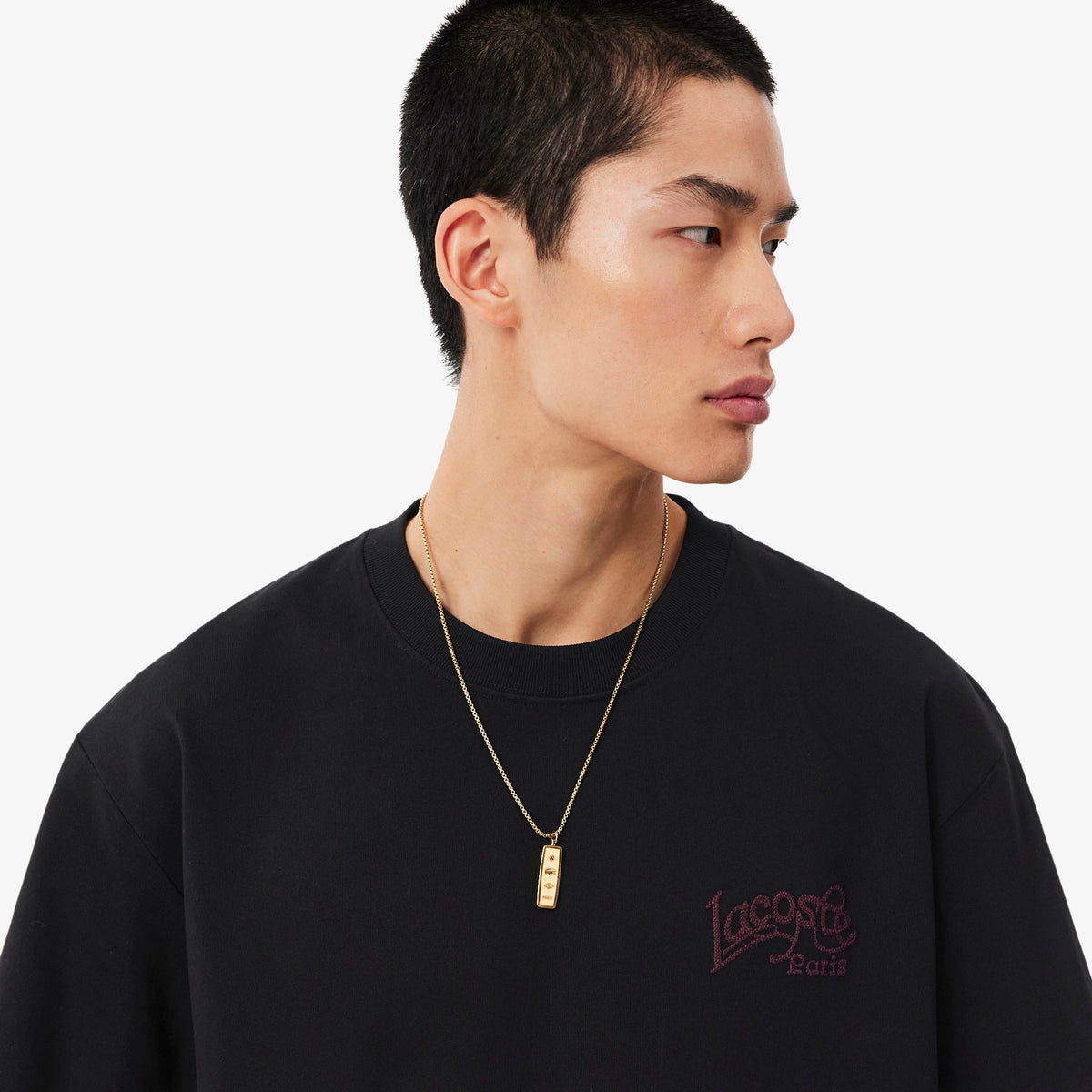 LACOSTE CAMISETA DE PUNTO JERSEY DE ALGODÓN GRUESO CON BORDADO NOIR TH9985