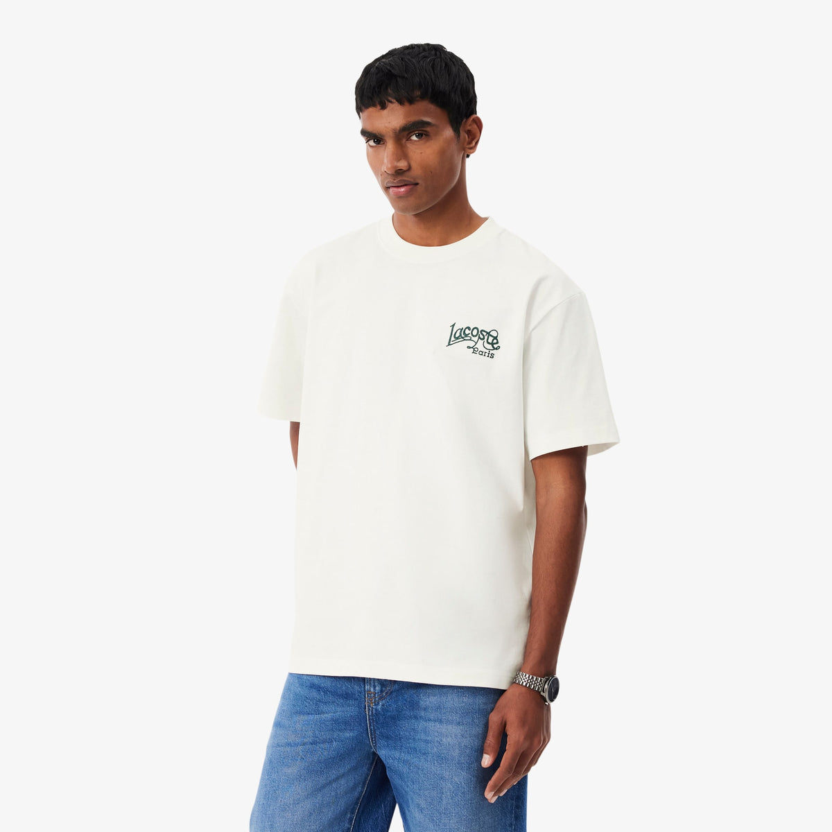 LACOSTE CAMISETA DE PUNTO JERSEY DE ALGODÓN GRUESO CON BORDADO FARINE TH9985