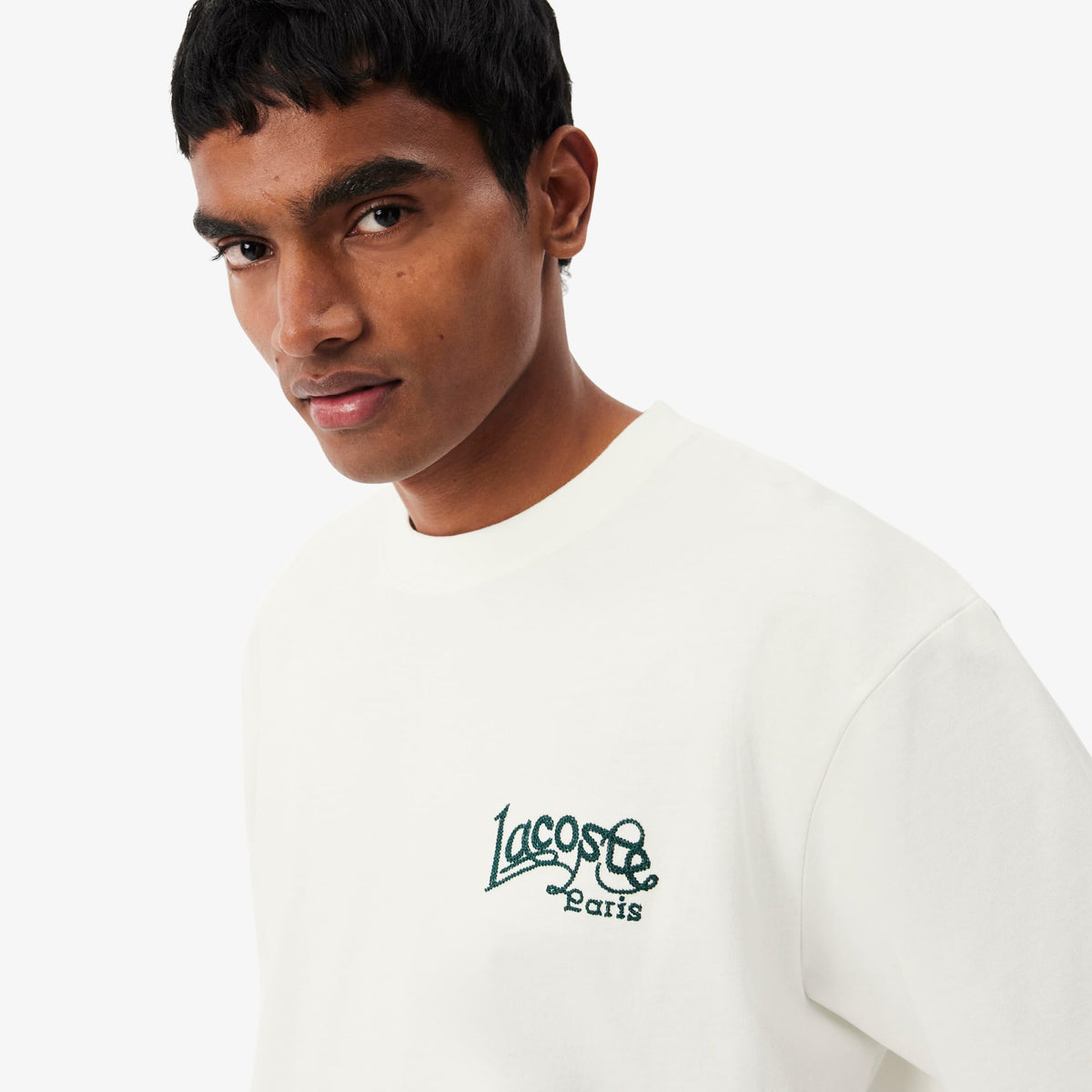 LACOSTE CAMISETA DE PUNTO JERSEY DE ALGODÓN GRUESO CON BORDADO FARINE TH9985