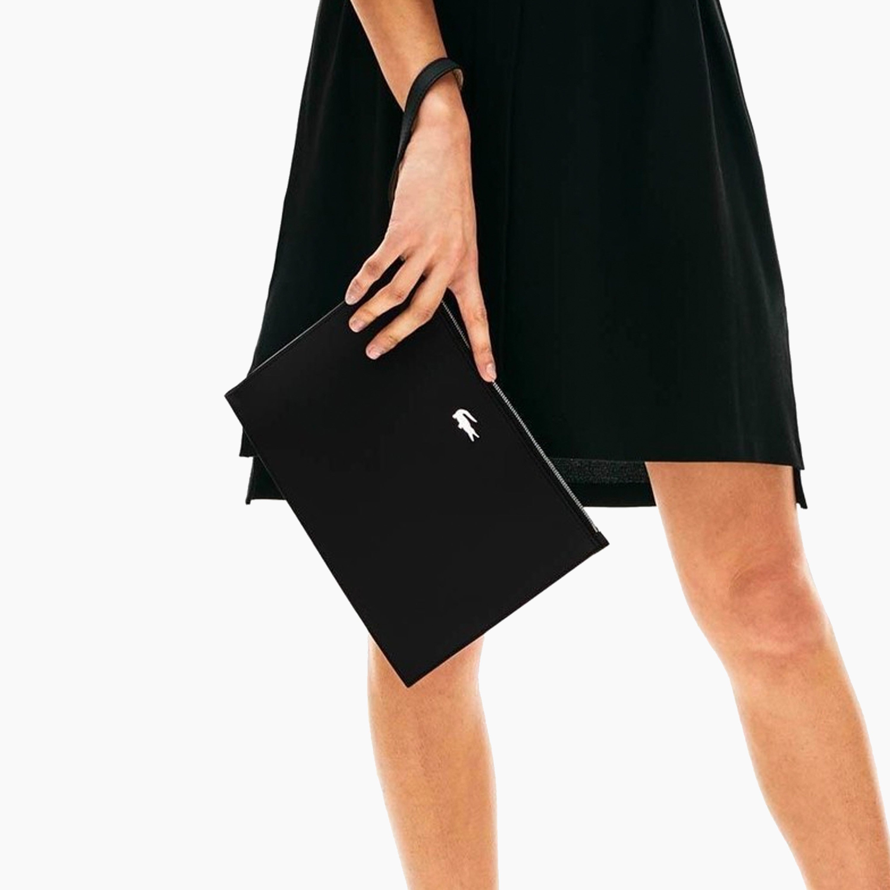 LACOSTE ANNA CLUTCH COATED PIQUÉ CANVAS NOIR KREMA - NFG2791AA