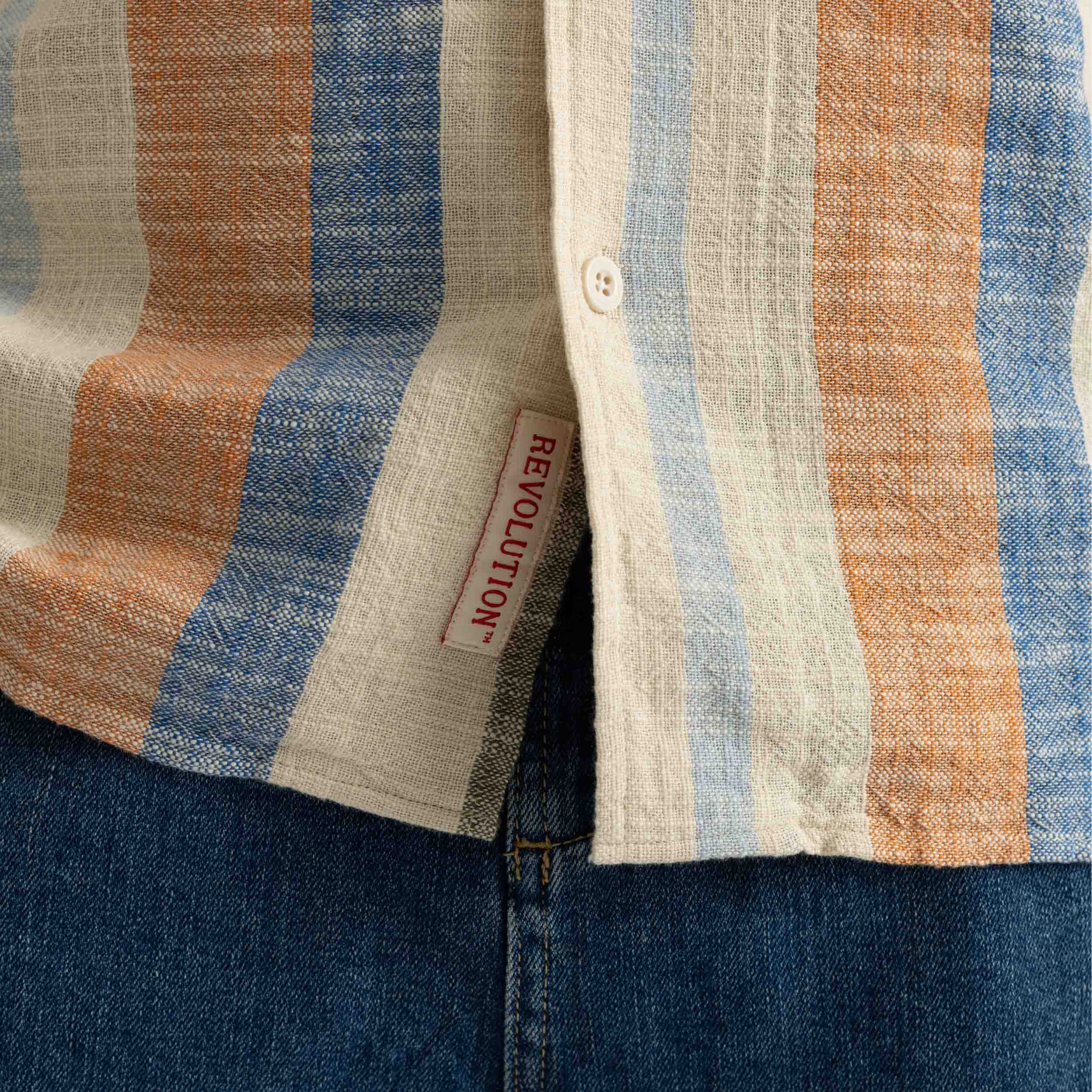 REVOLUTION SS SHIRT LIGHT BLUE & BEIGE - 3918