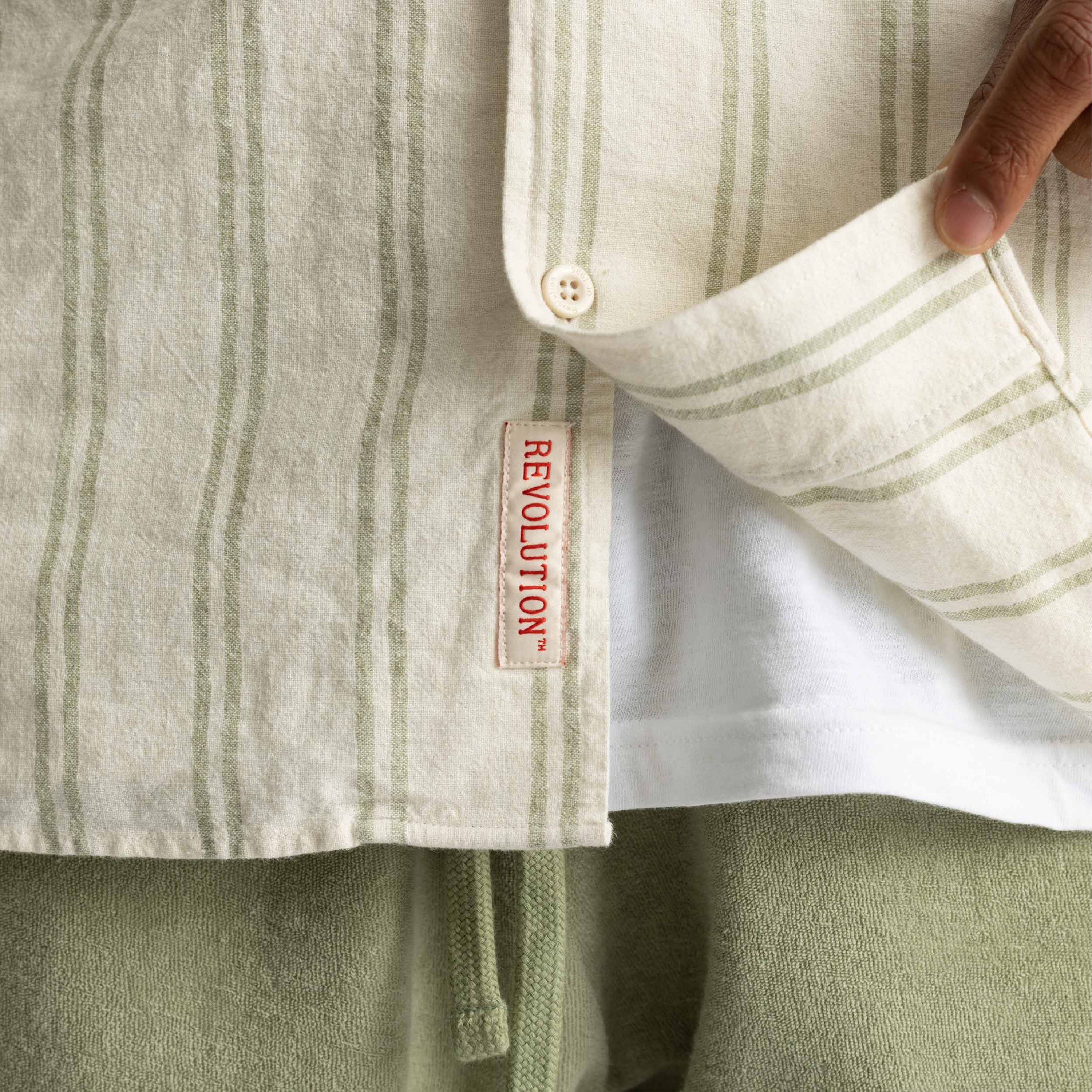 REVOLUTION CUBAN SHIRT BEIGE & LIGHTGREEN - 3865