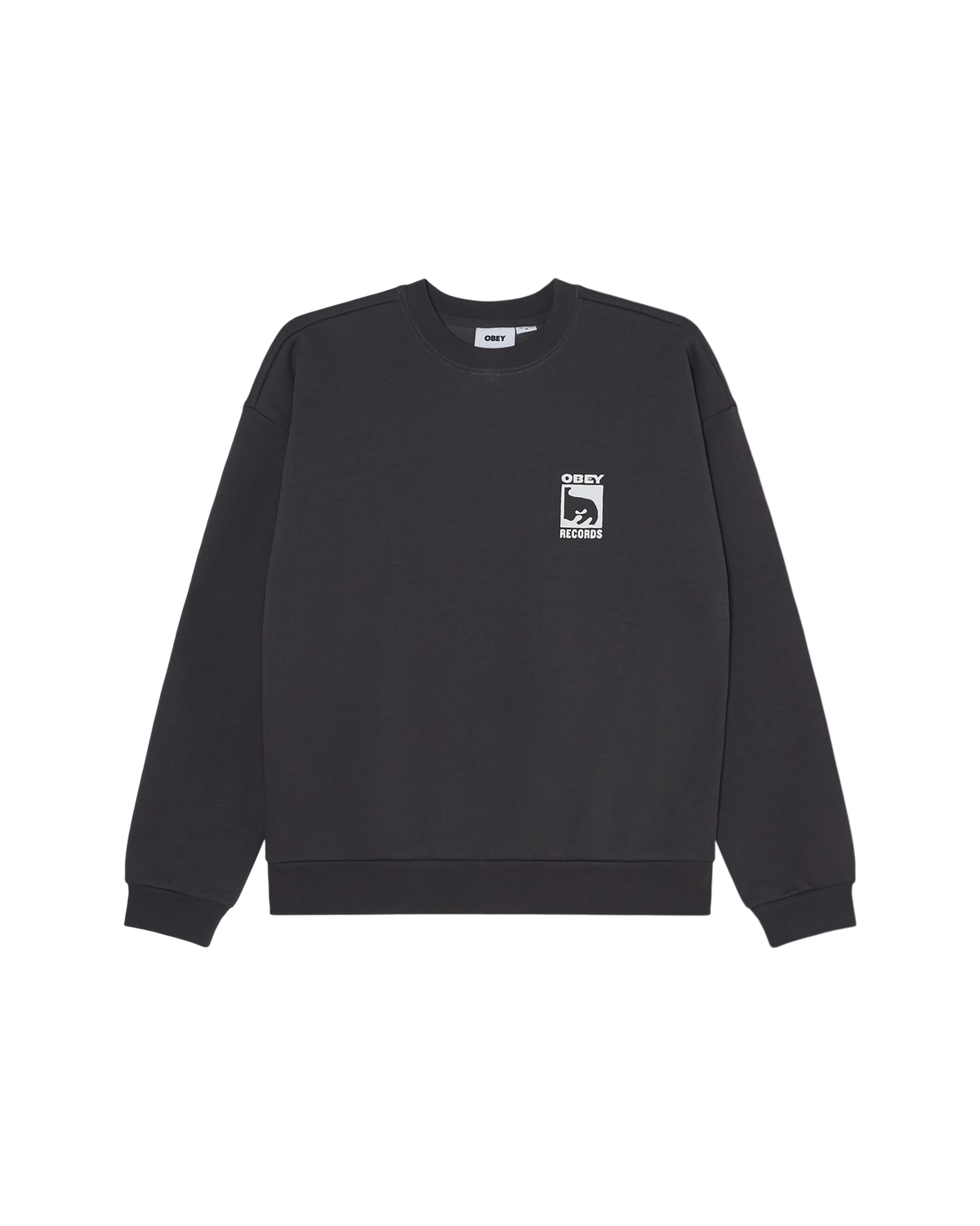 OBEY CLOTHING OBEY RECORDS EXTRA HEAVY CREW VINTAGE BLACK 111600101-VBL