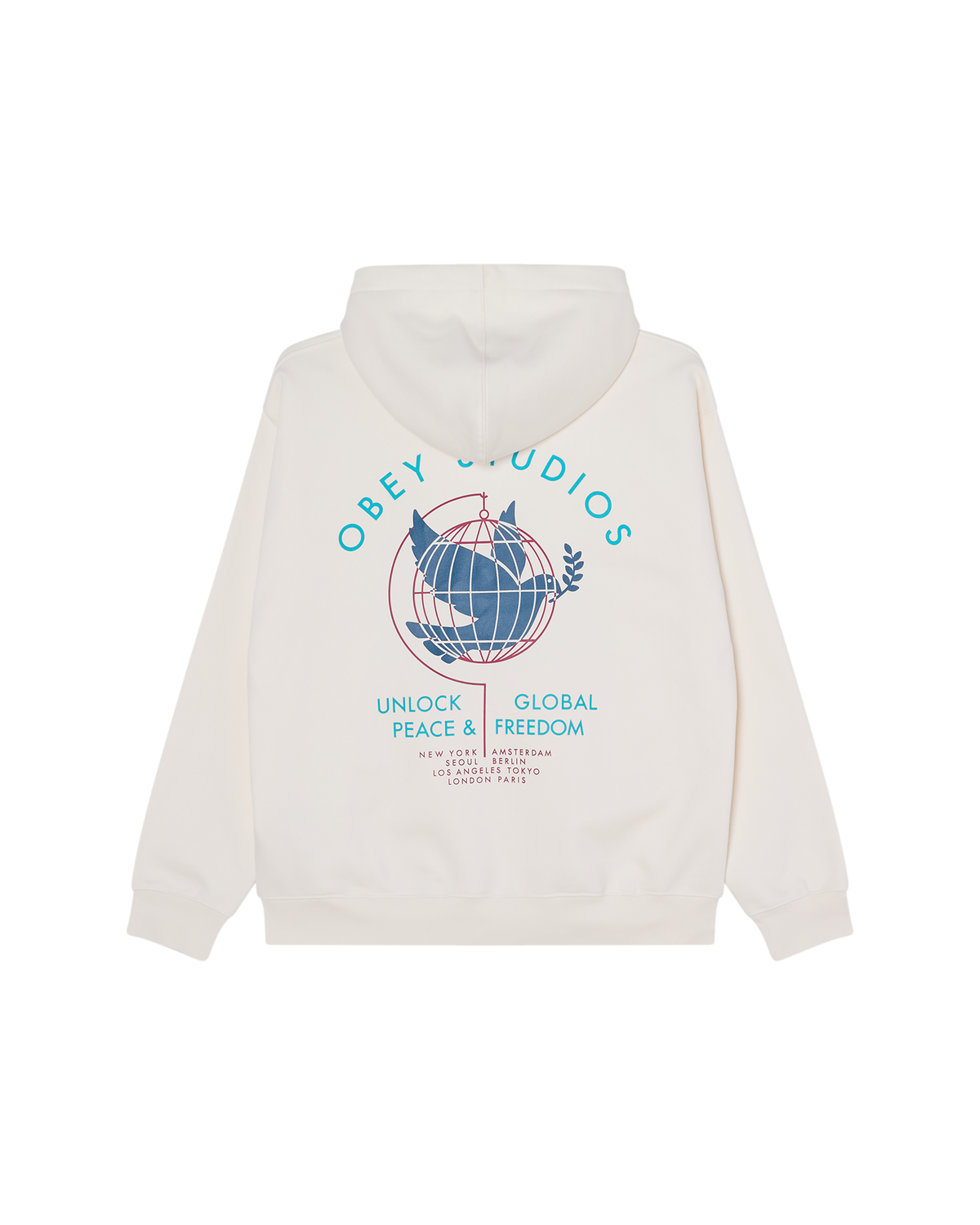 OBEY CLOTHING OBEY UNLOCK PEACE & FREEDOM PULLOVER HOOD UNBLEACHED 112844433-UBL