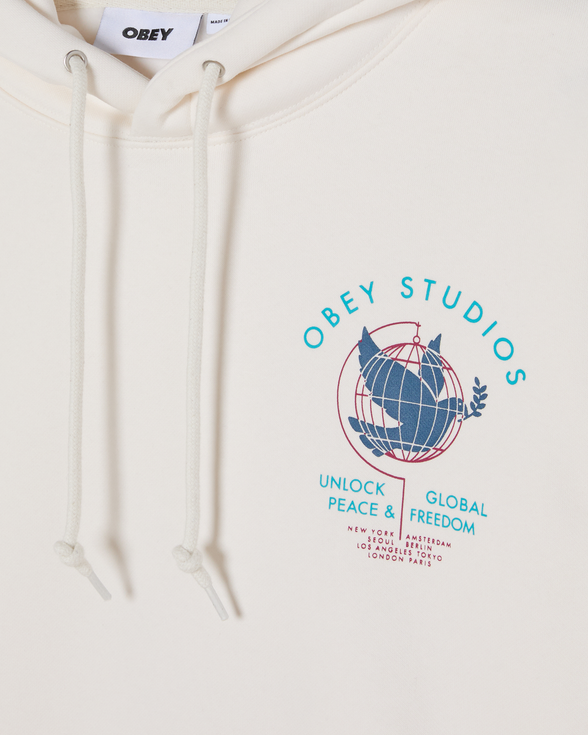 OBEY CLOTHING OBEY UNLOCK PEACE & FREEDOM PULLOVER HOOD UNBLEACHED 112844433-UBL