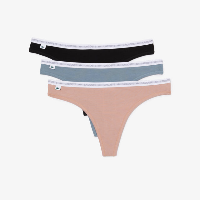 LACOSTE THONG 3 PACKS UNDERWEAR BLACK & ALLOY AND LIGHT BLUE - 8F1341