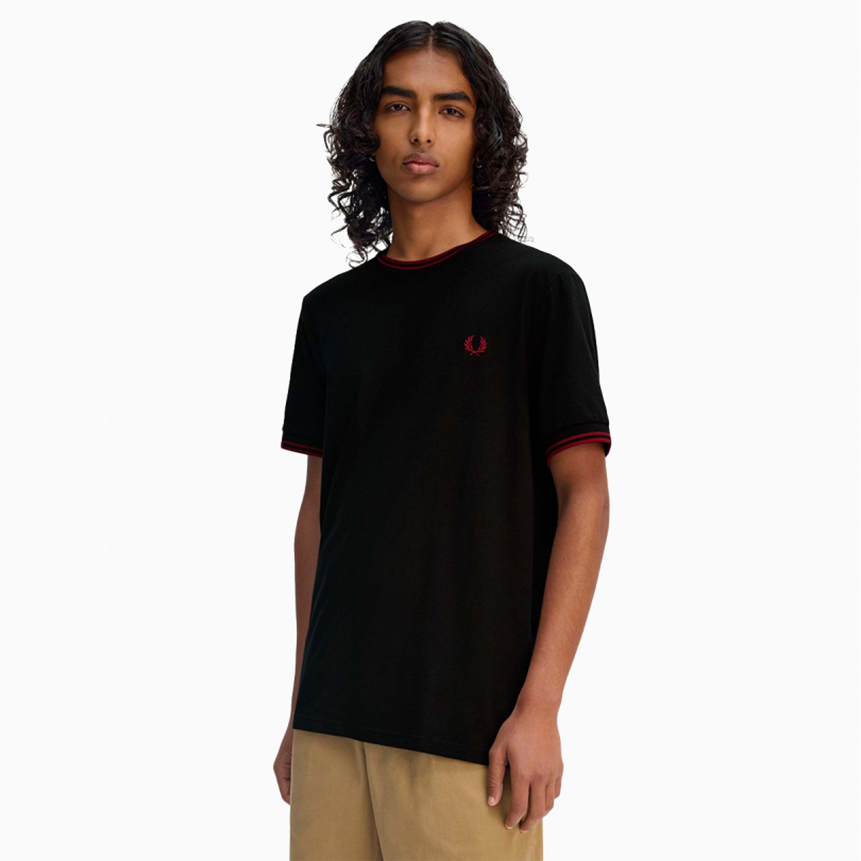 FRED PERRY TWIN TIPPED T-SHIRT BLACK BURNT M1588-Y42
