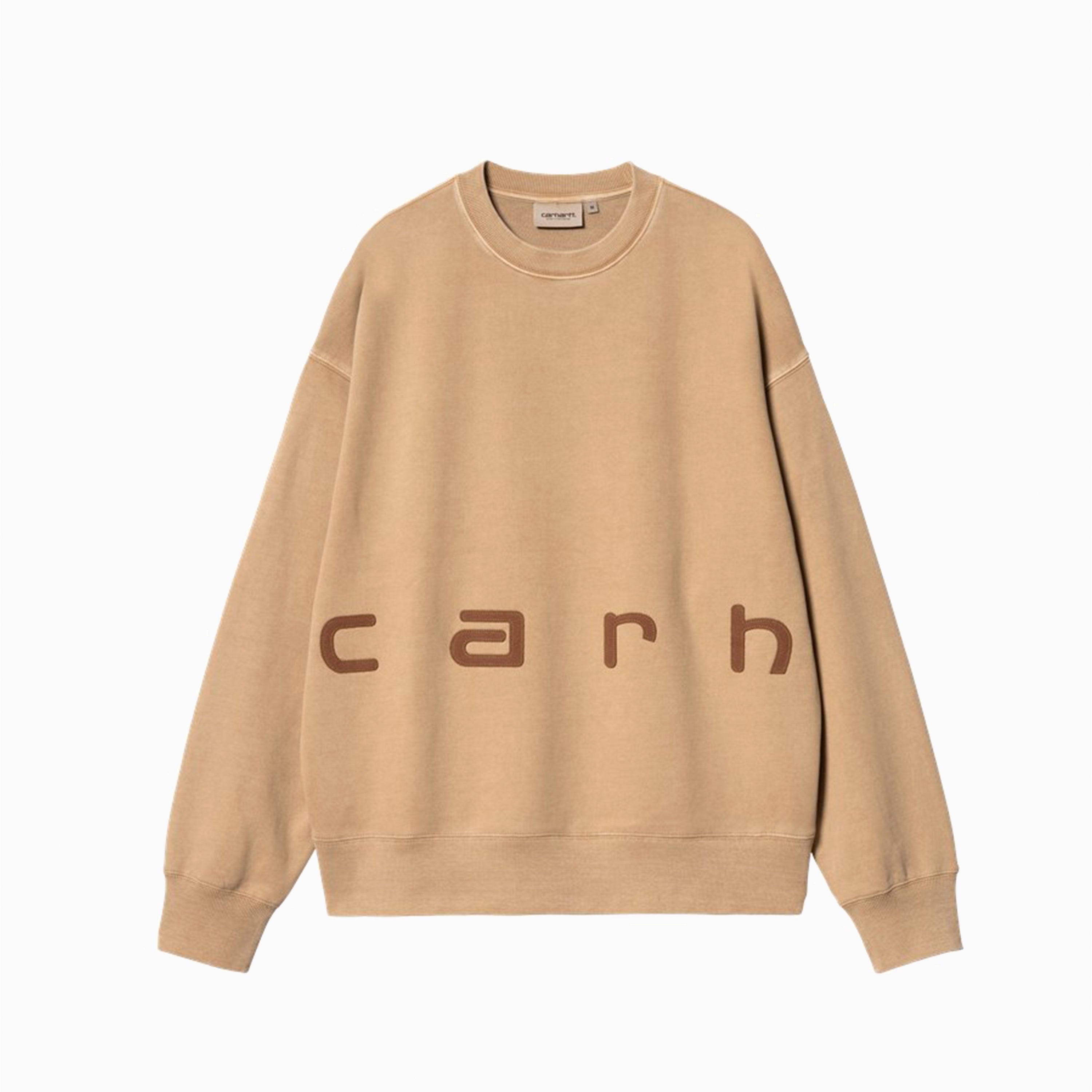 CARHARTT WIP FELT SCRIPT SWEAT PEANUT & TOBACCO GARMENT DYED - I034041