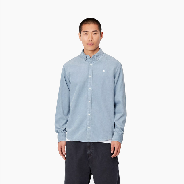 CARHARTT WIP MADISON CORD LS SHIRT BLUE DUSTY ICE - I029958-2KE