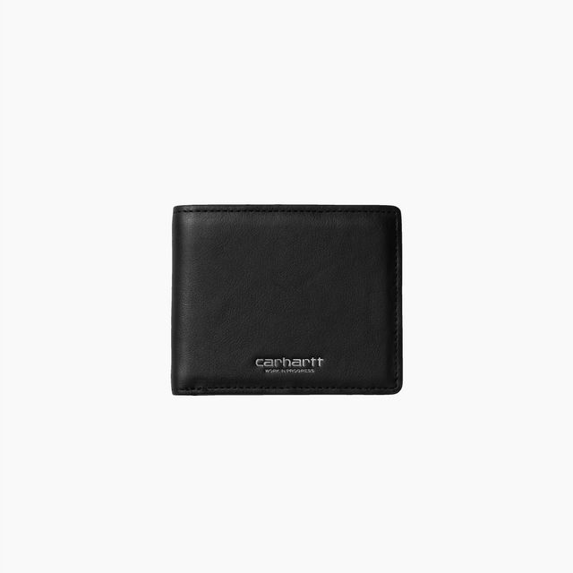 CARHARTT WIP VEGAS BILLFOLD WALLET LEATHER BLACK & SILVER - I033108