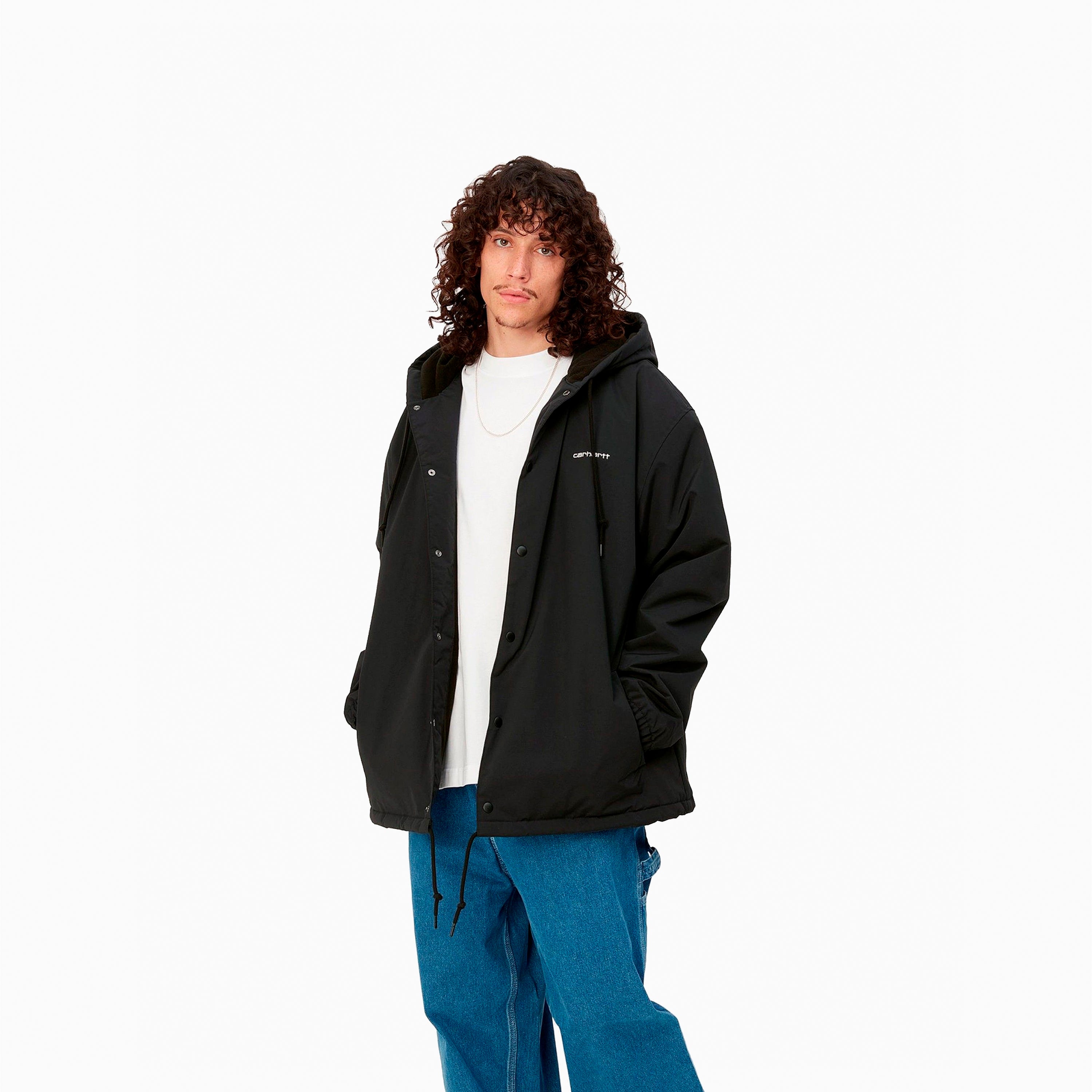 CARHARTT VESTE COACH À CAPUCHE WIP NYLON NOIR & BLANC - I032247