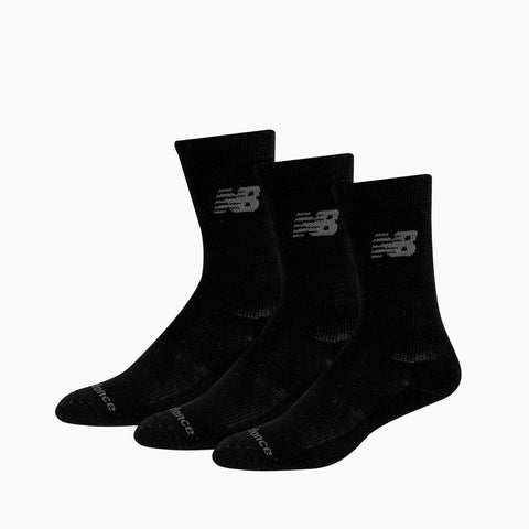 NEW BALANCE PERFORMANCE COTTON CUSHIONED CREW SOCKS 3 PACK BLK - LAS95363