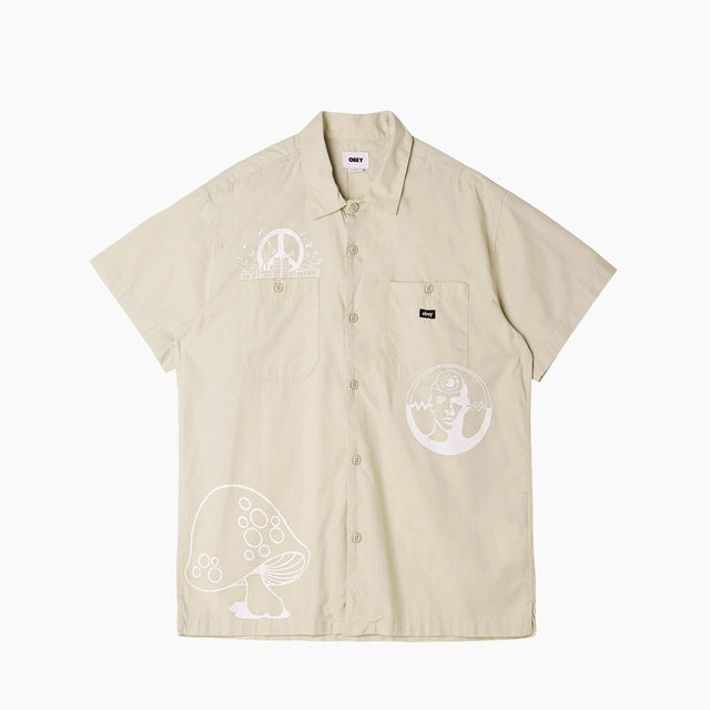 OBEY CLOTHING OYSTER SHIRT CAMEL & WHITE - 181210342