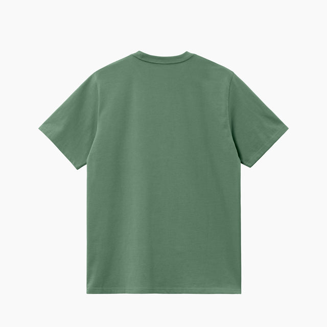 Camiseta Carhartt para Hombre en color verde fabricada en algodón presenta un corte holgado con el estampado gráfico 'Link Script' en color blanco. 