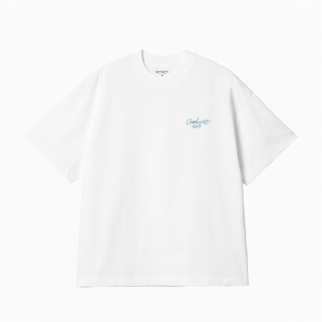 CARHARTT WIP SIGNATURE SCRIPT T-SHIRT WHITE & DUSTY ICE - I033828