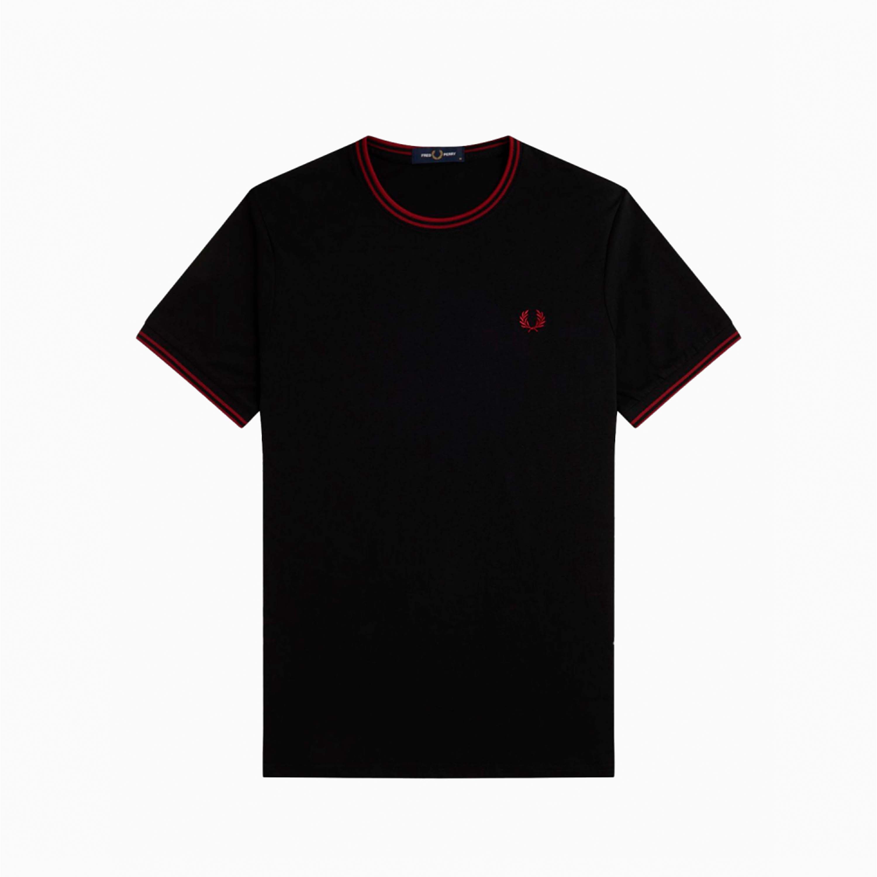 FRED PERRY TWIN TIPPED T-SHIRT BLACK BURNT M1588-Y42
