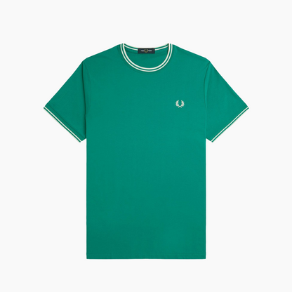 FRED PERRY TWIN TIPPED T-SHIRT LABEL GREEN M1588-Y37