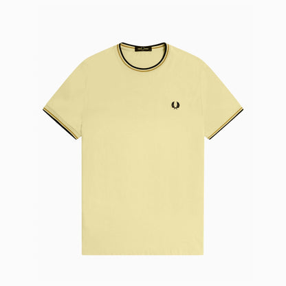 FRED PERRY T-SHIRT MIT DOPPELTEM STRIPE GELB & SCHWARZ M1588-Y61