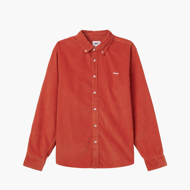 OBEY CLOTHING GRAFTON CORD SHIRT MINERAL RED 181200399