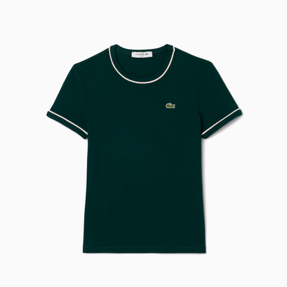 LACOSTE KNITTED JERSEY T-SHIRT WITH GREEN TRIM TF5289-AIG
