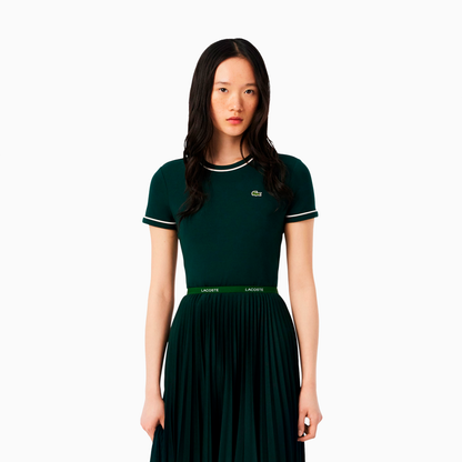 LACOSTE KNITTED JERSEY T-SHIRT WITH GREEN TRIM TF5289-AIG