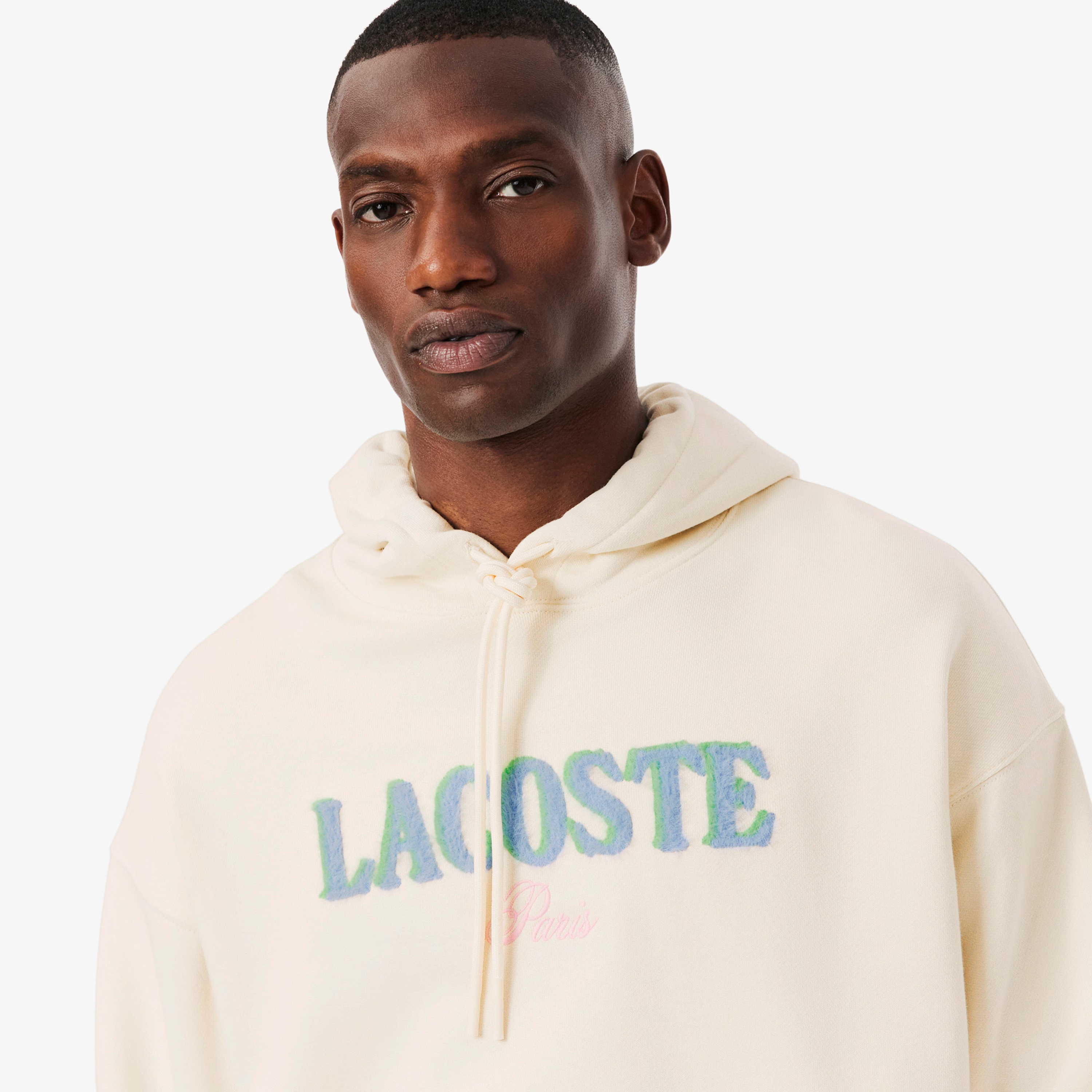 LACOSTE HOODIE GREEN LOGO BEIGE SH5464-XFJ