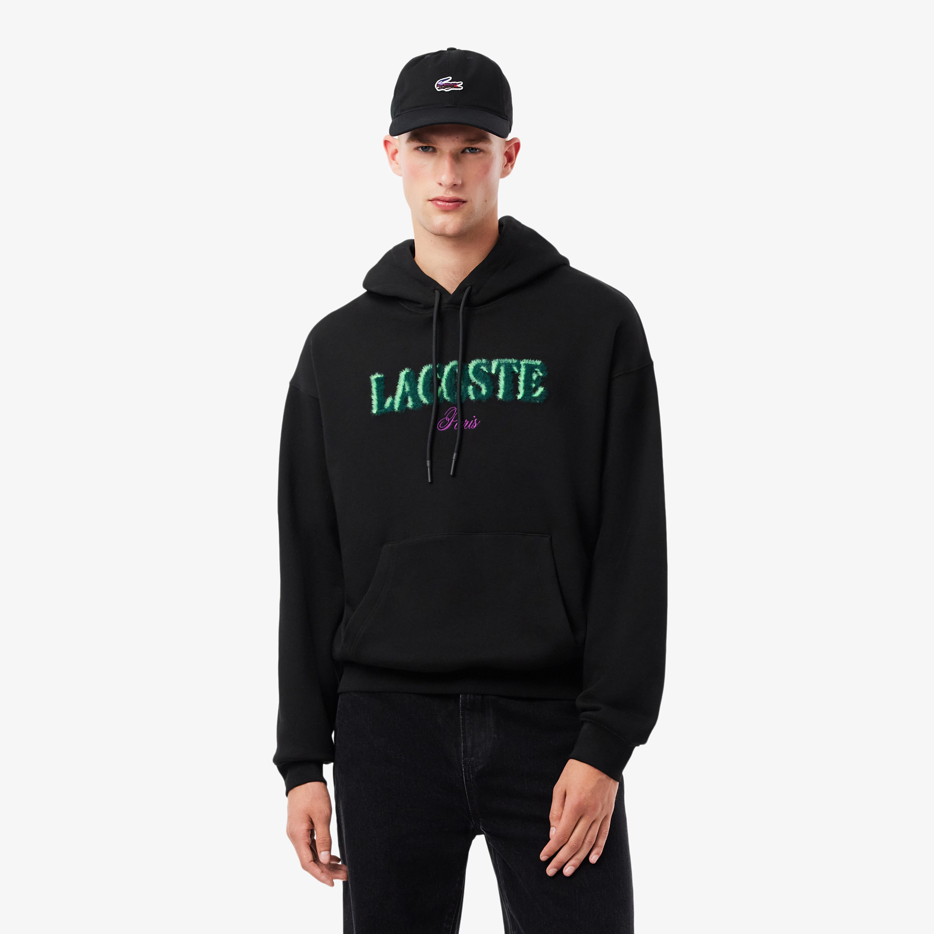 LACOSTE HOODIE GREEN LOGO BLACK SH5464-031