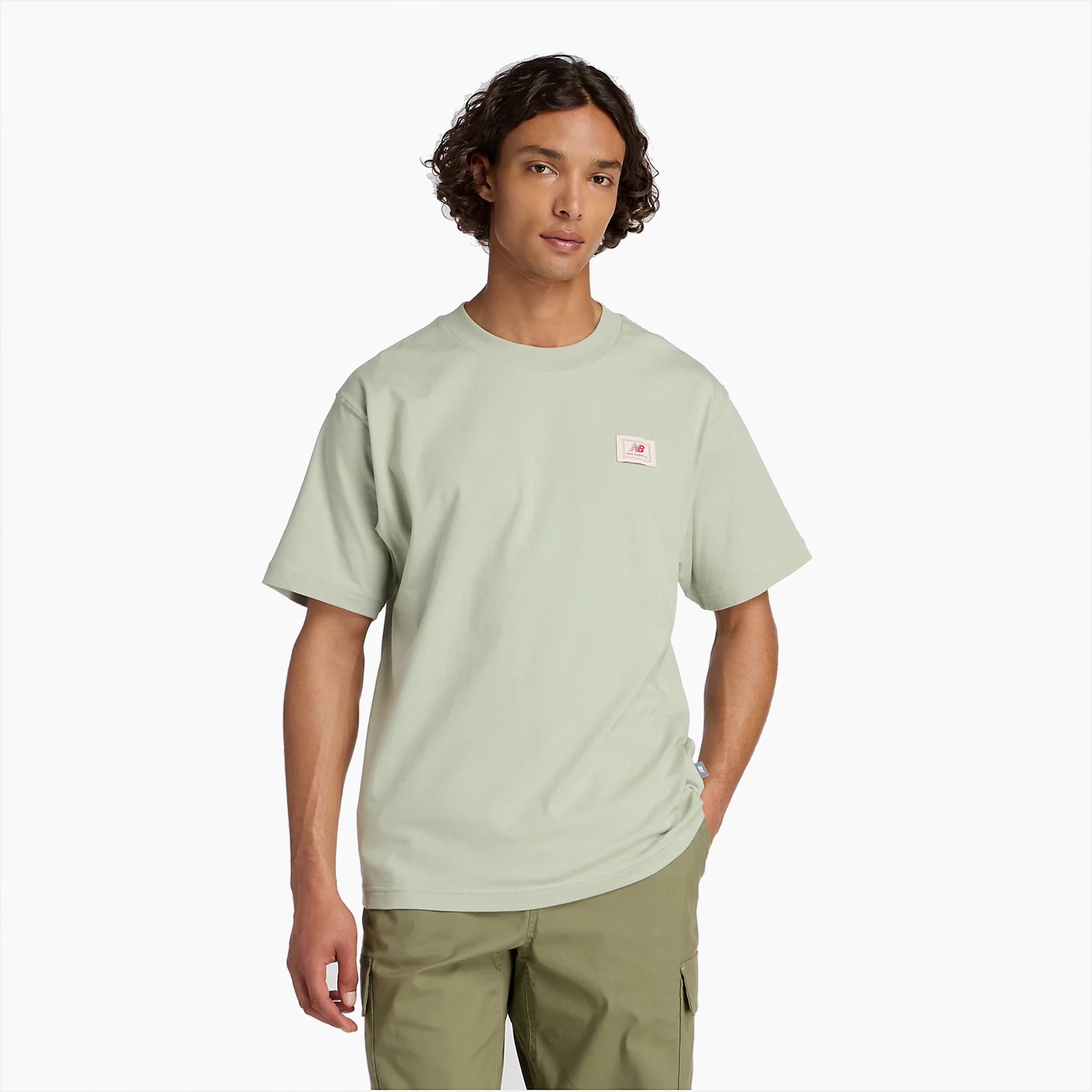 NEW BALANCE WOVEN LABEL TEE SHIRT GREEN MT53928GAS