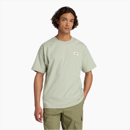 NEW BALANCE WOVEN LABEL TEE SHIRT GREEN MT53928GAS