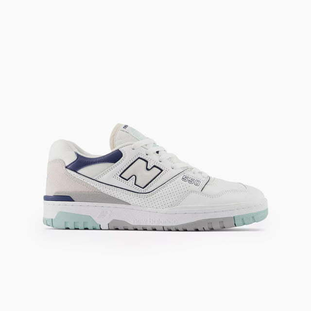 NEW BALANCE 550 WHITE WITH WINTER FOG AND NB NAVY - BB550WCA