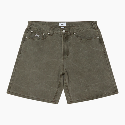 OBEY CLOTHING BIGWIG BAGGY DENIM SHORT BLACK OLIVE 172100109-BOW