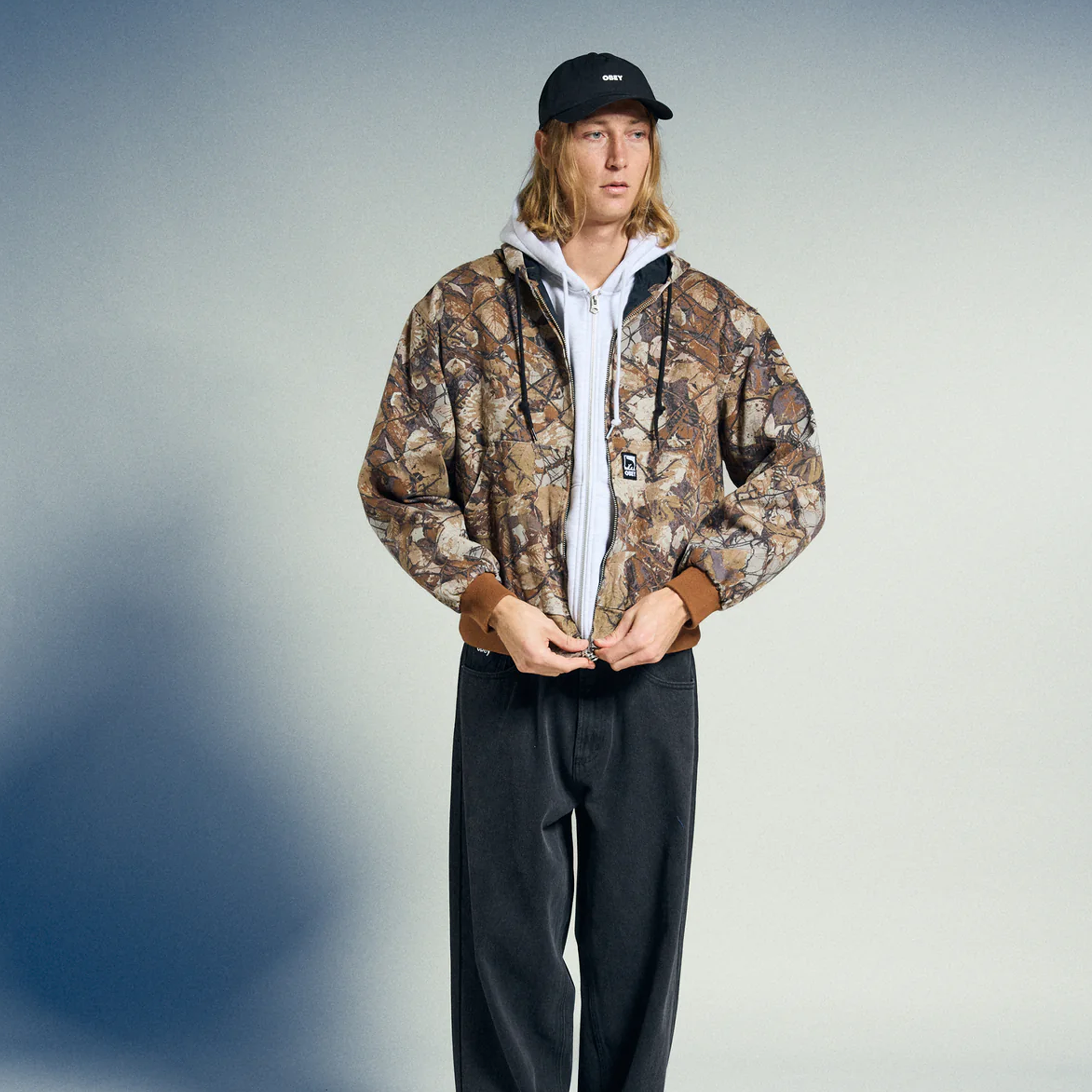 OBEY CLOTHING GLEN ZIP UP JACKET FENCE CAMO MULTI 121800593-FNC