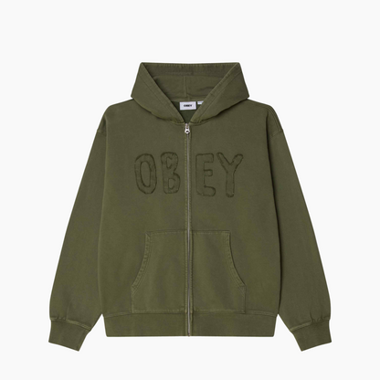 OBEY CLOTHING HYBRID FADED ZIP HOOD DEEP LICHEN GREEN 112460032-DLN