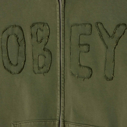OBEY CLOTHING HYBRID FADED ZIP HOOD DEEP LICHEN GREEN 112460032-DLN