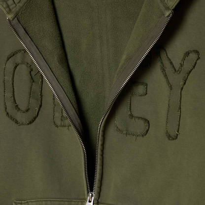 OBEY CLOTHING HYBRID FADED ZIP HOOD DEEP LICHEN GREEN 112460032-DLN